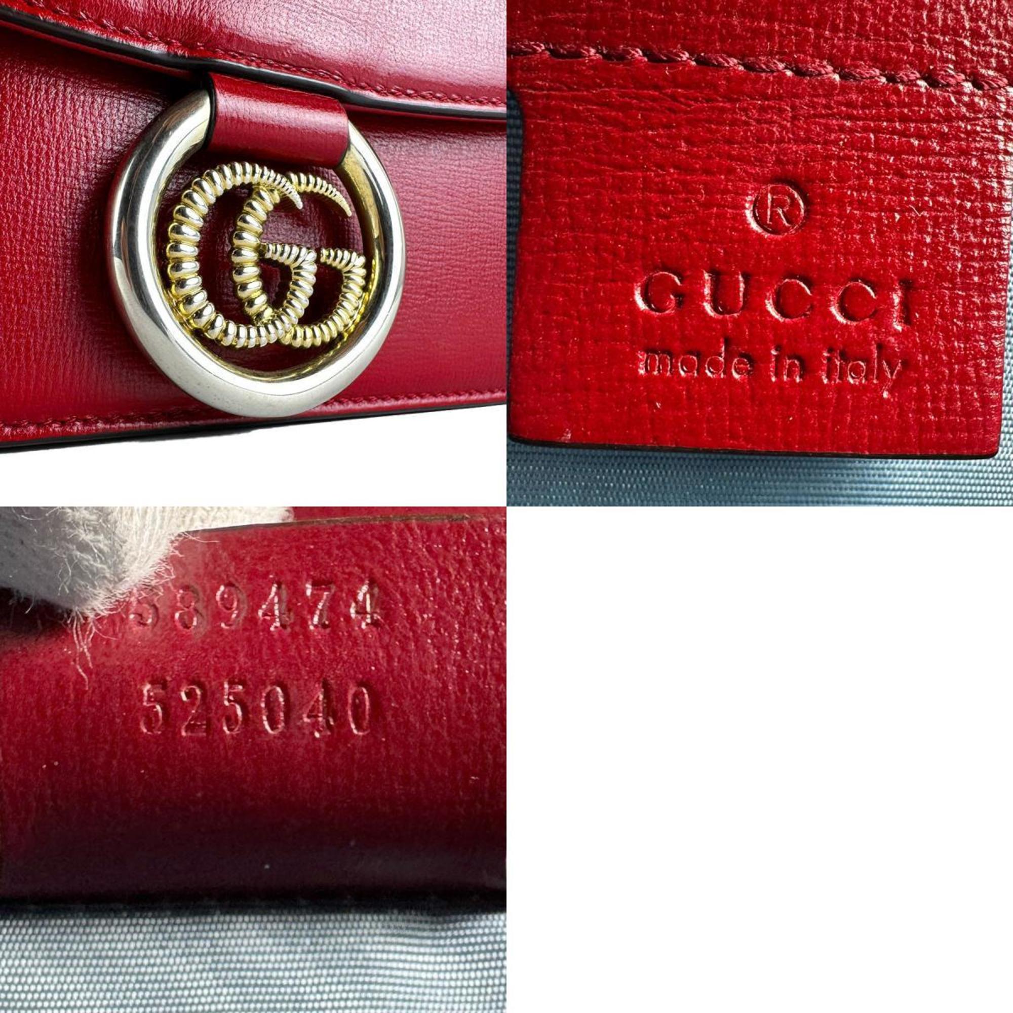 Gucci Red Color Leather Shoulder Bag (Pre-Owned)