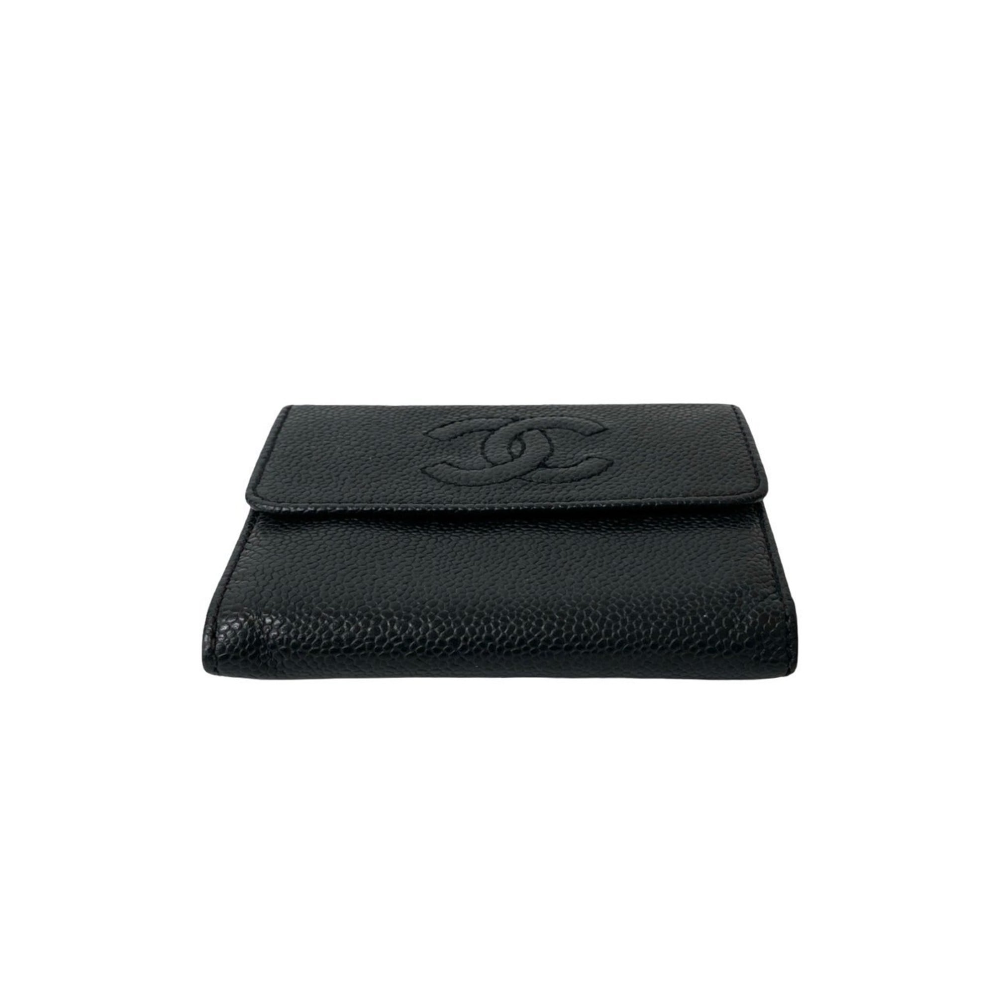 Chanel Black Grained Calfskin Wallet (Tri-Fold) (Pre-Owned)