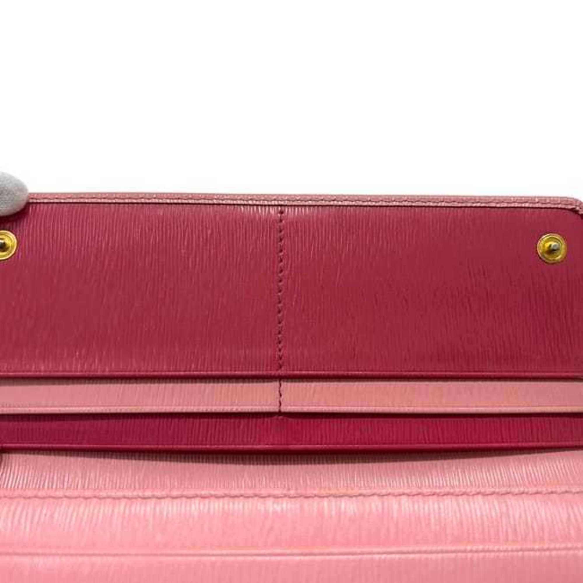 Prada Pink Leather Long Wallet (Bi-Fold) (Pre-Owned)