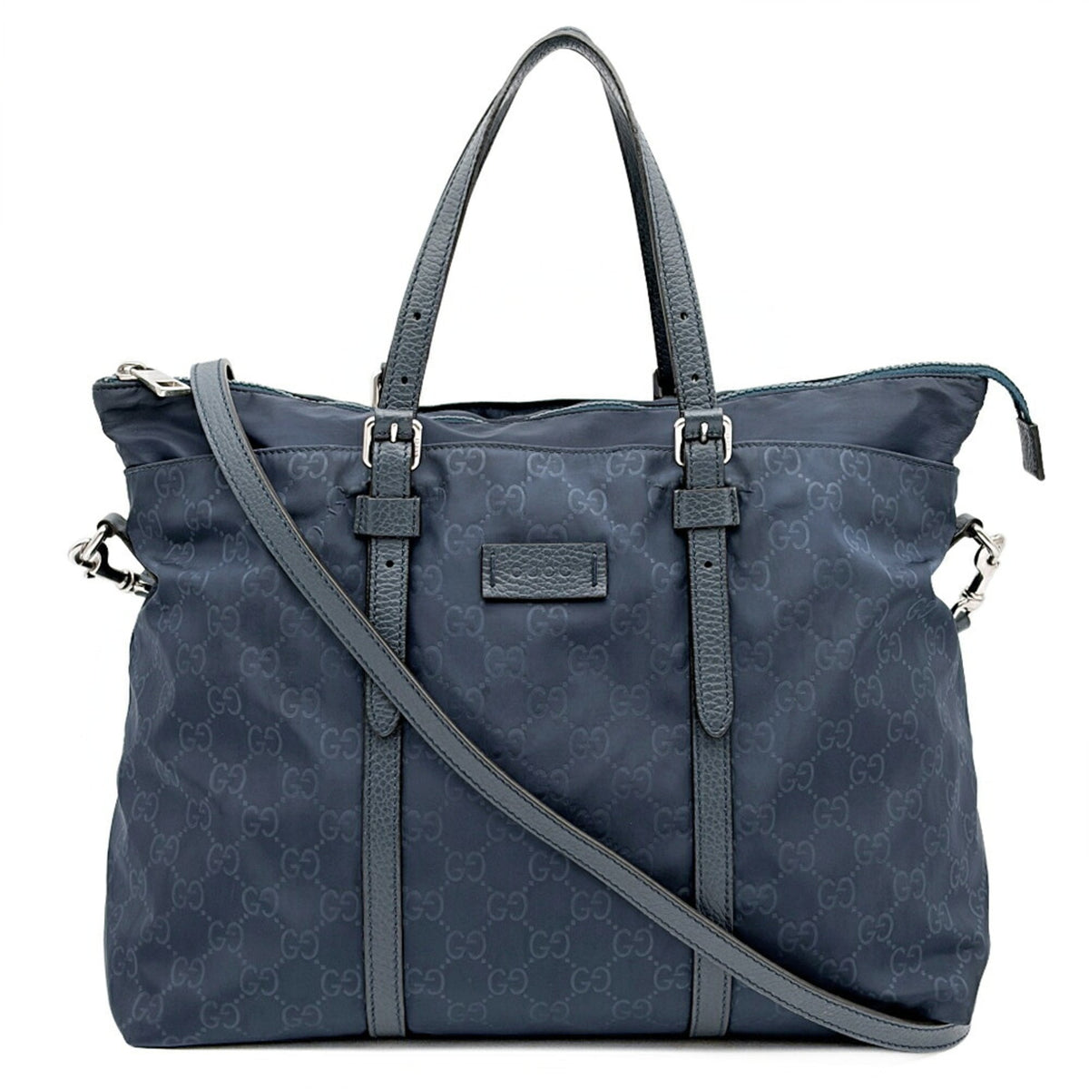 Gucci Navy Nylon Leather Tote Bag (Pre-Owned)