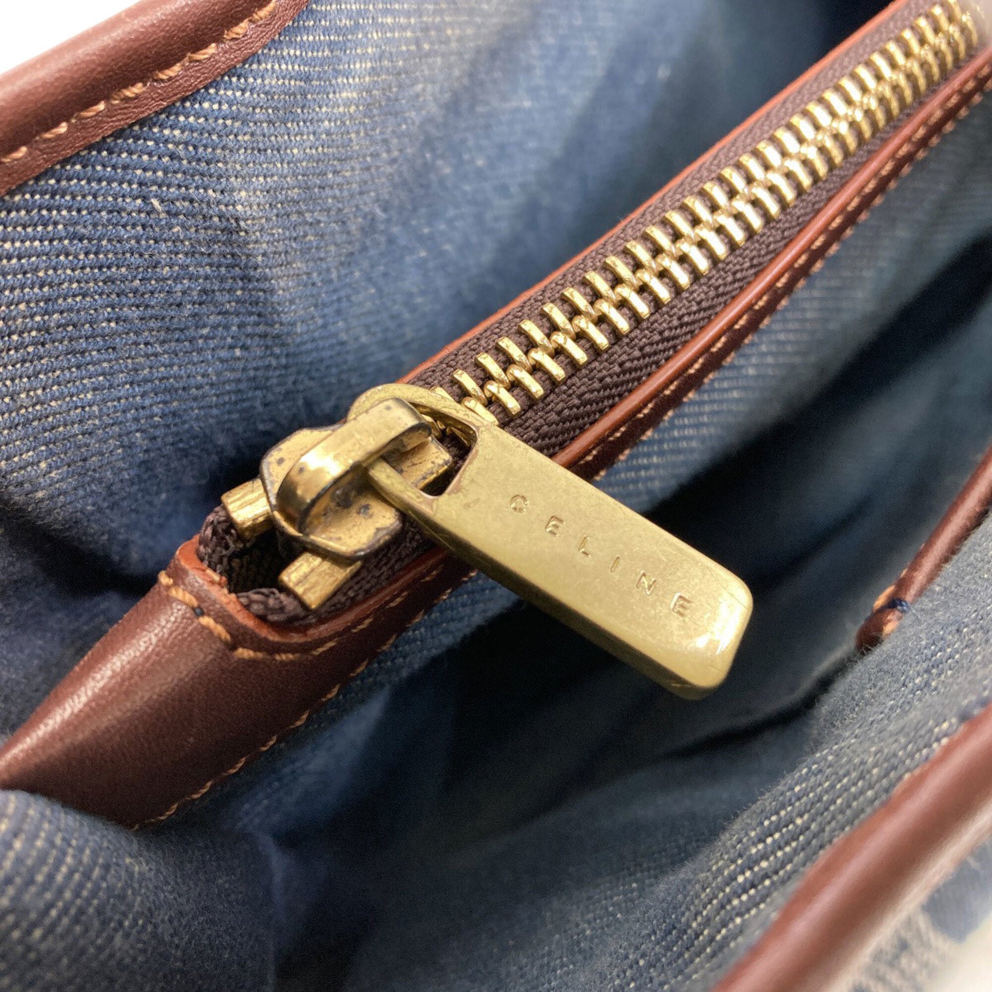 Celine Brown Dark Blue Denim Leather Handbag (Pre-Owned)