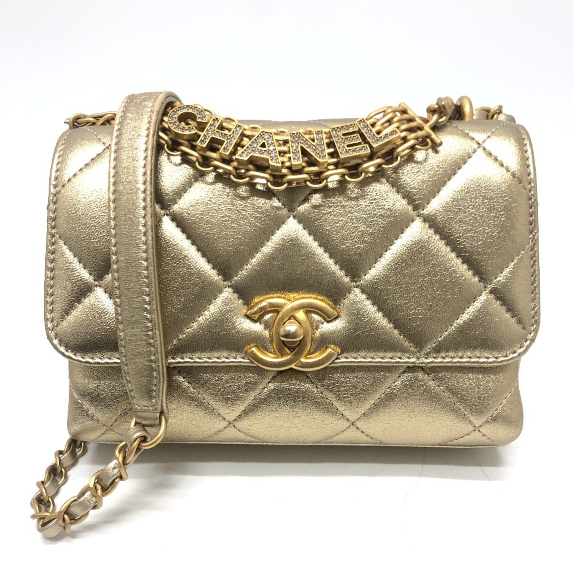 Chanel Matelasse Gold Leather Handbag Shoulder Bag (Pre-Owned)