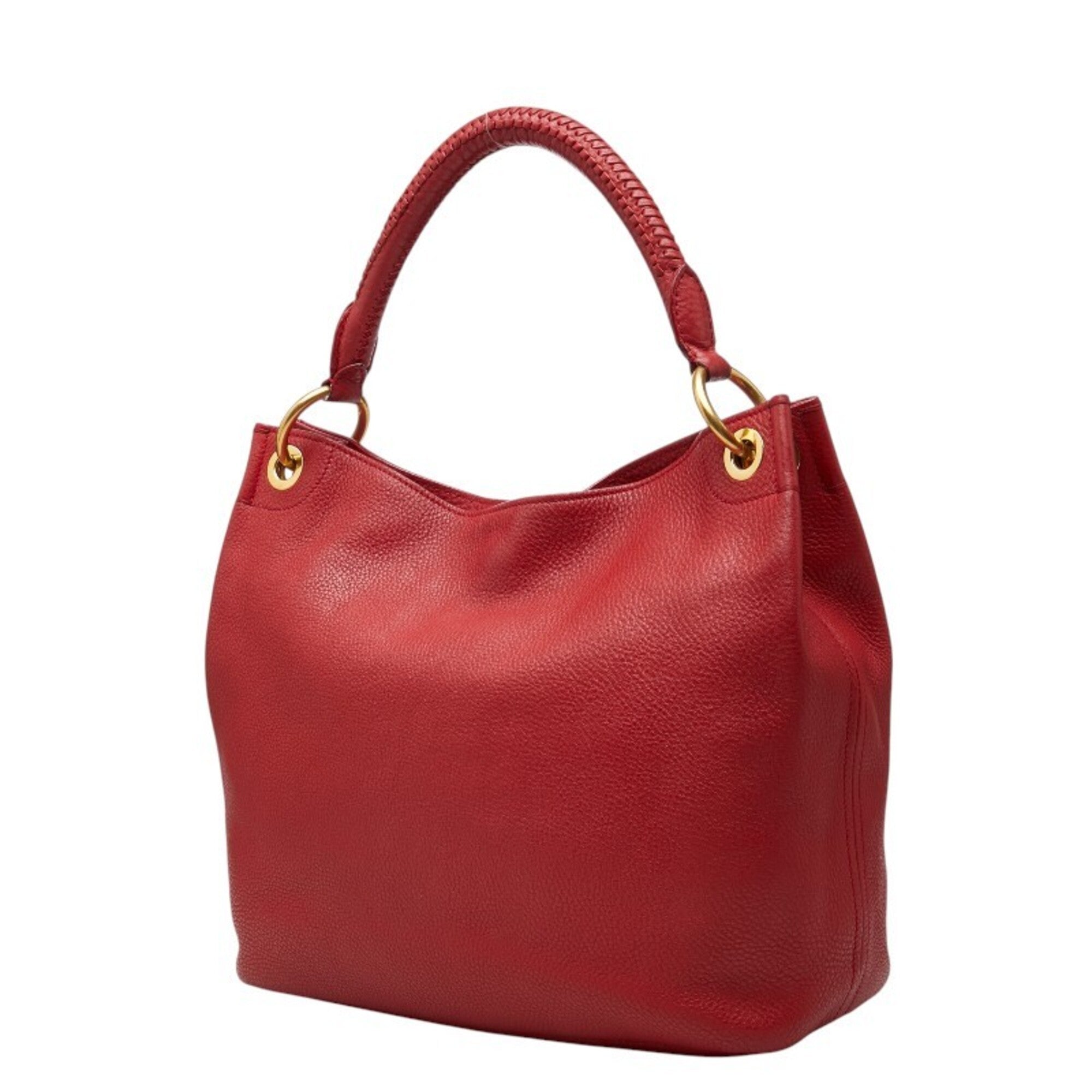 Prada Red Color Leather Shoulder Bag Tote Bag (Pre-Owned)