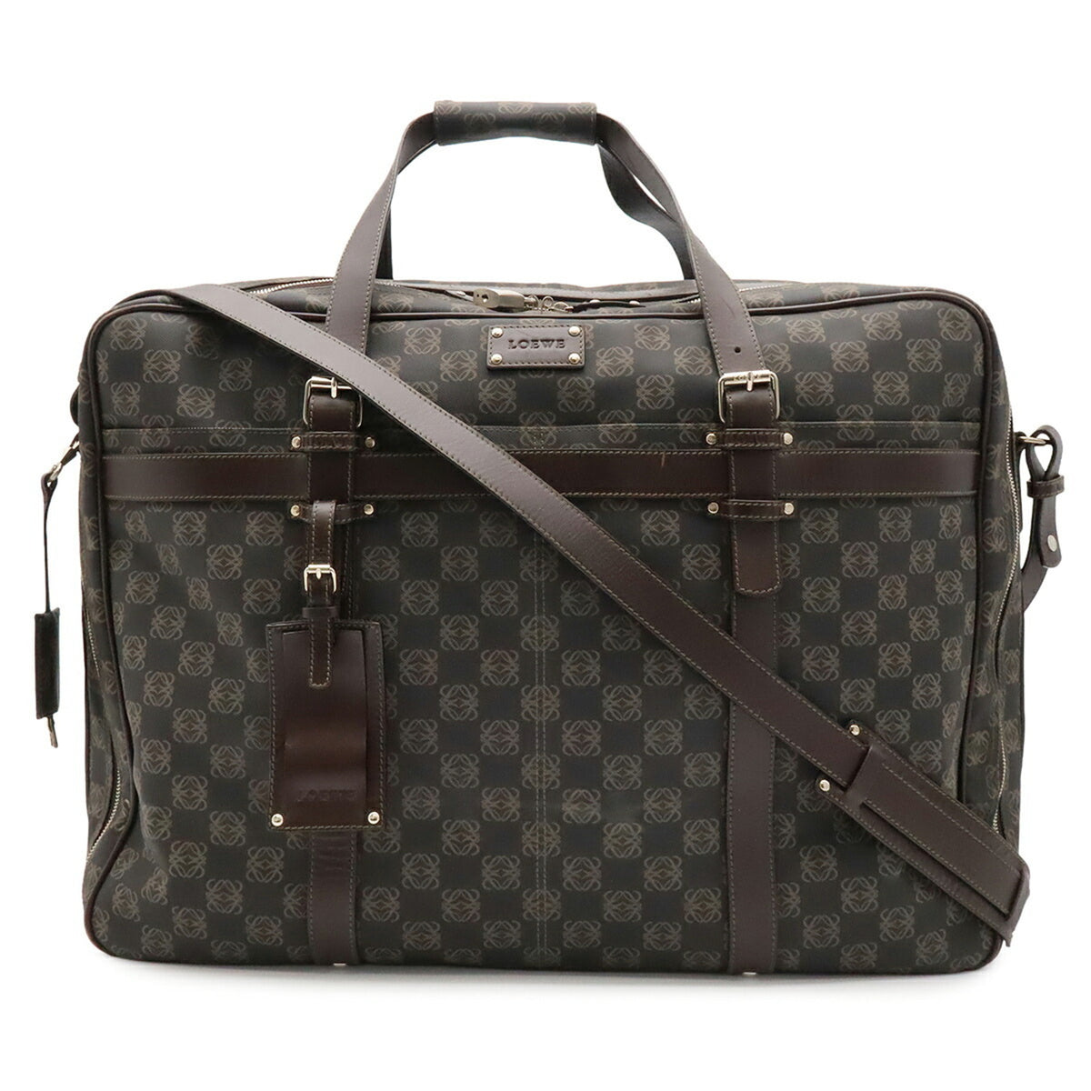 Loewe Black Dark Brown Coated Canvas Pvc Leather Boston Bag Shoulder Bag (Pre-Owned)