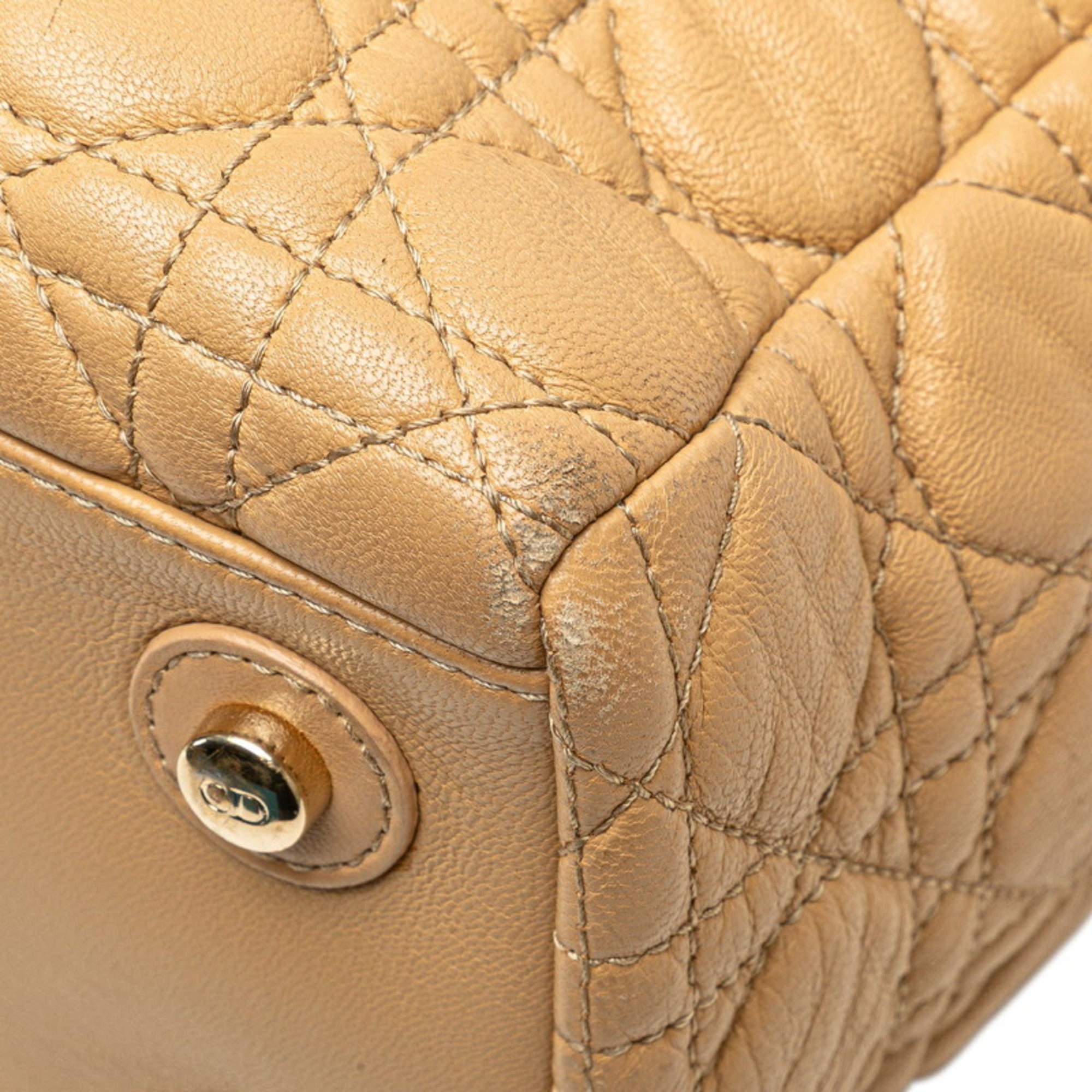 Christian Dior Lady Dior Beige Brown Leather Handbag Tote Bag (Pre-Owned)