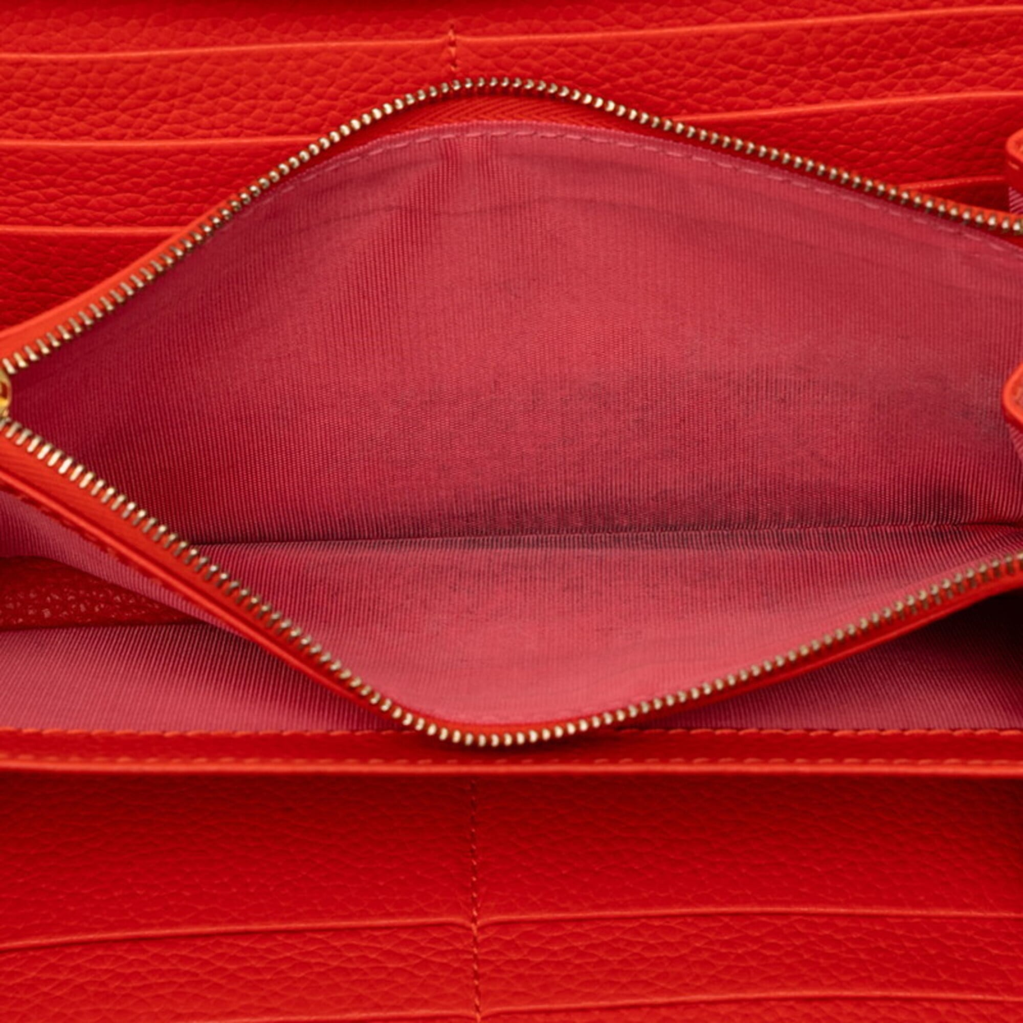 Gucci Beige Red Color Leather Long Wallet (Bi-Fold) (Pre-Owned)