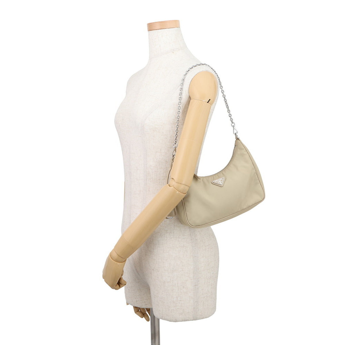 Prada Beige Nylon Leather Handbag Shoulder Bag (Pre-Owned)