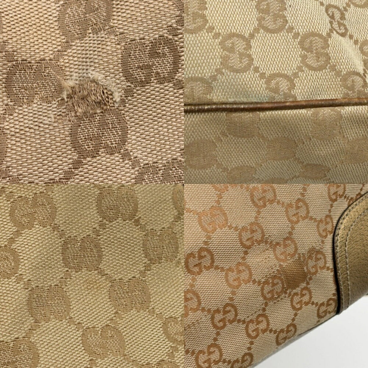 Gucci Beige Gold Gg Canvas Leather Shoulder Bag Tote Bag (Pre-Owned)