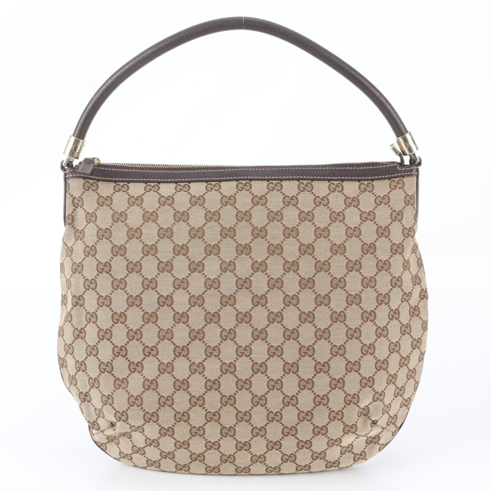 Gucci Brown Leather Canvas Handbag Shoulder Bag (Pre-Owned)