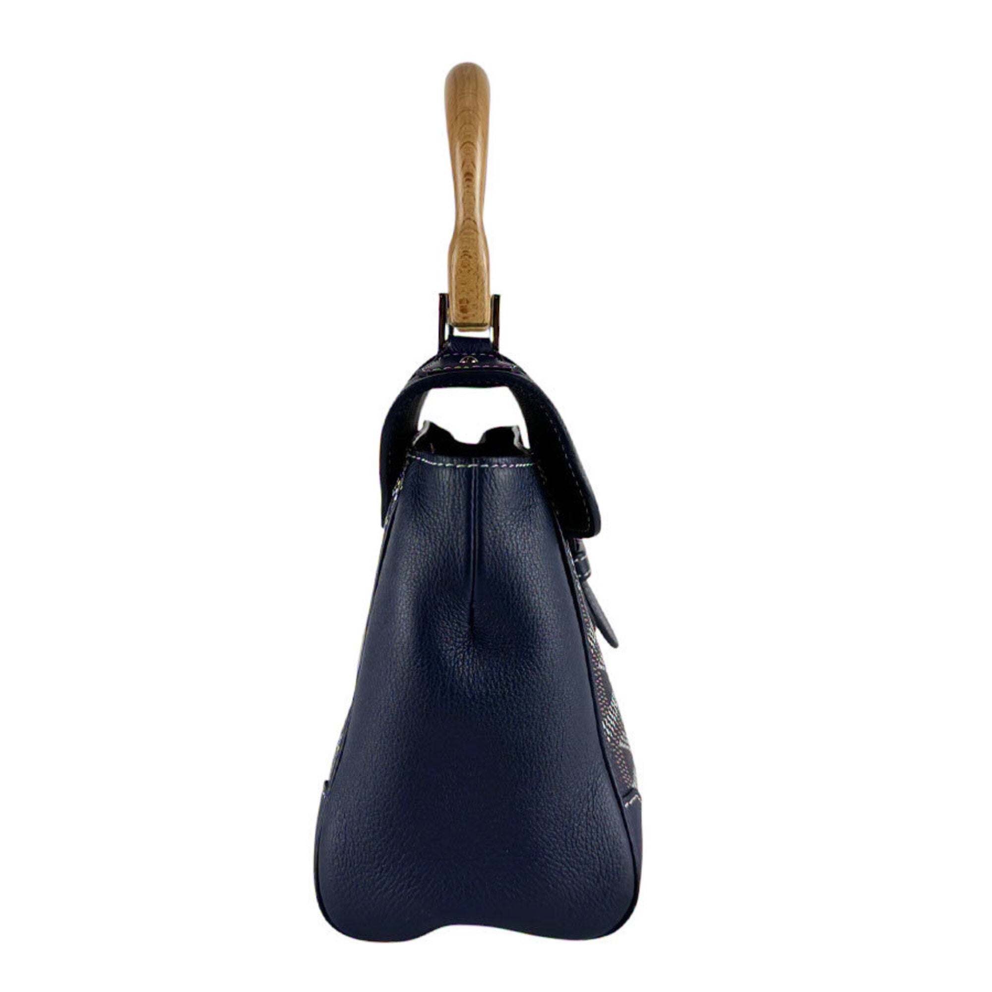 Goyard Navy Coated Canvas Leather Handbag Shoulder Bag (Pre-Owned)