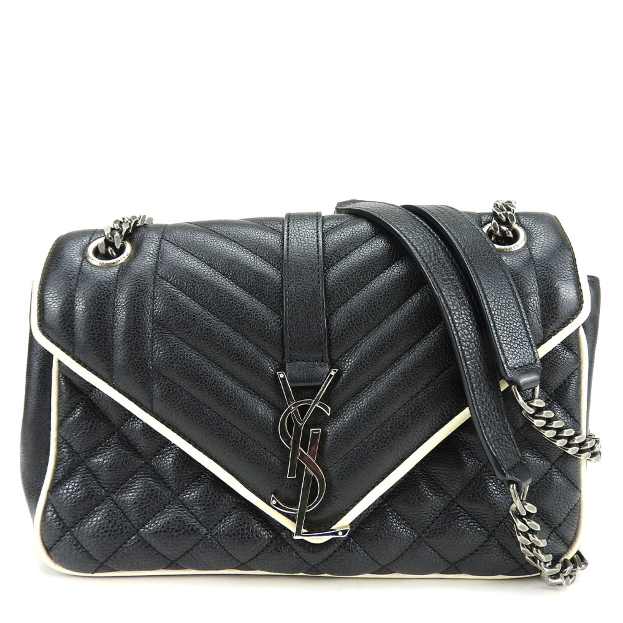 Saint Laurent Black Ivory Leather Shoulder Bag (Pre-Owned)