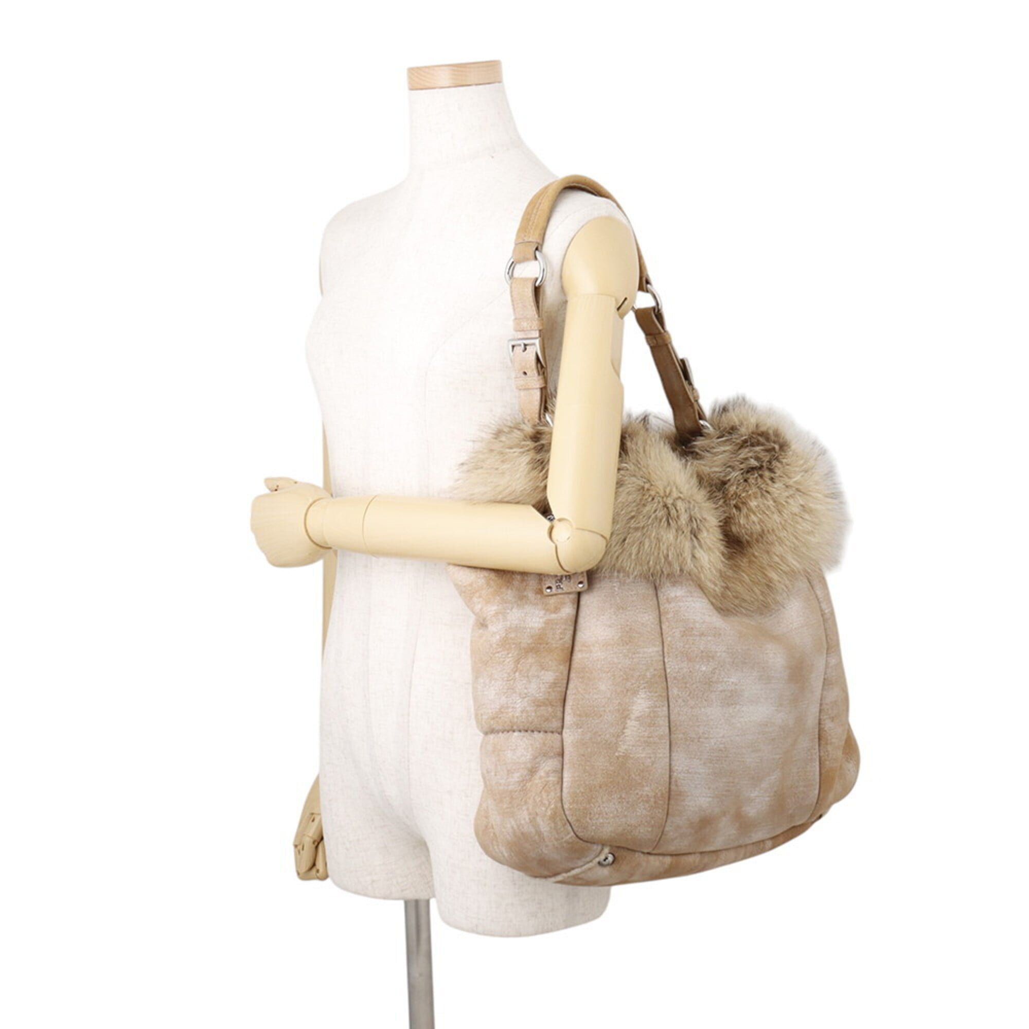 Prada Beige Fur Handbag Pouch Tote Bag (Pre-Owned)