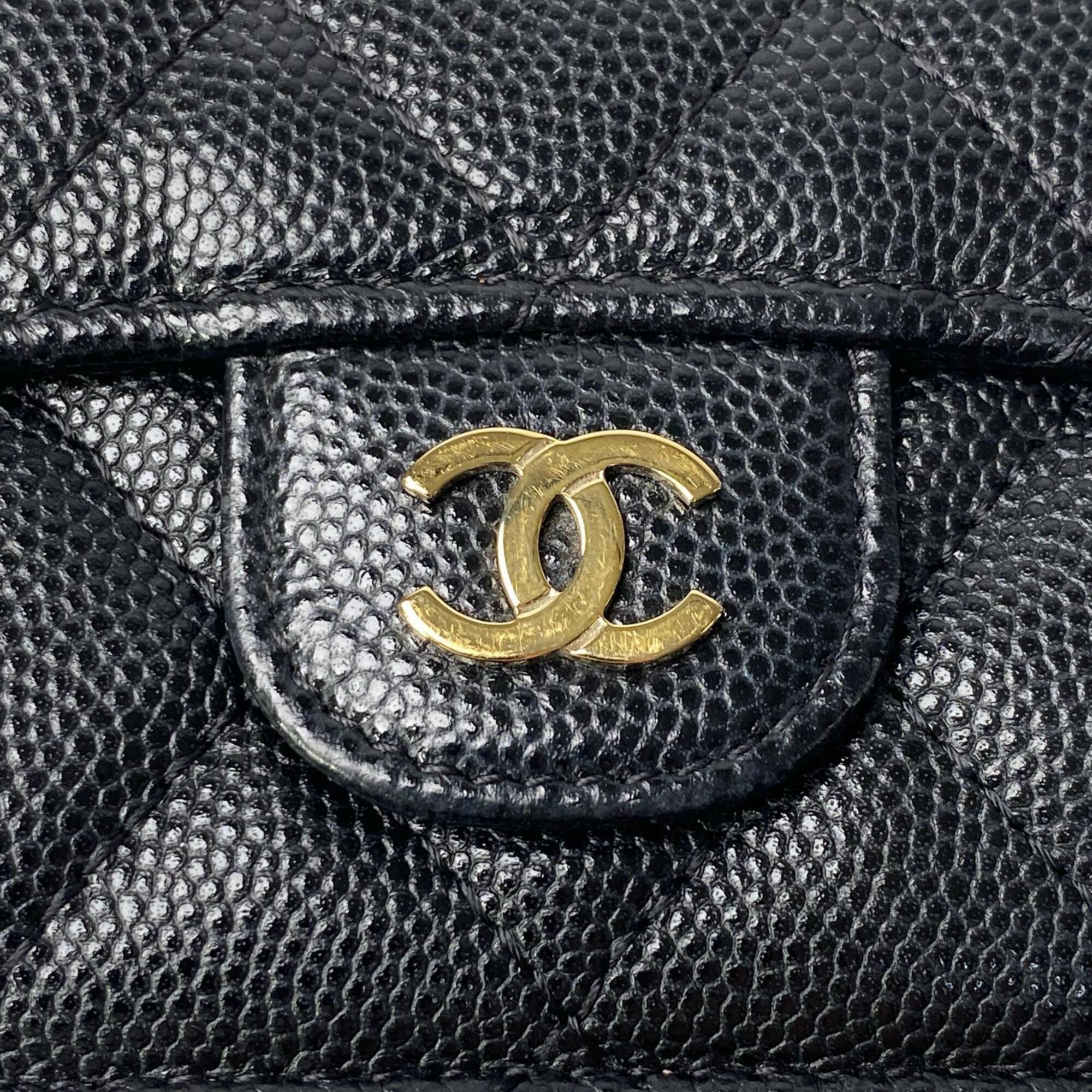 Chanel Black Leather Grained Calfskin Wallet (Tri-Fold) (Pre-Owned)