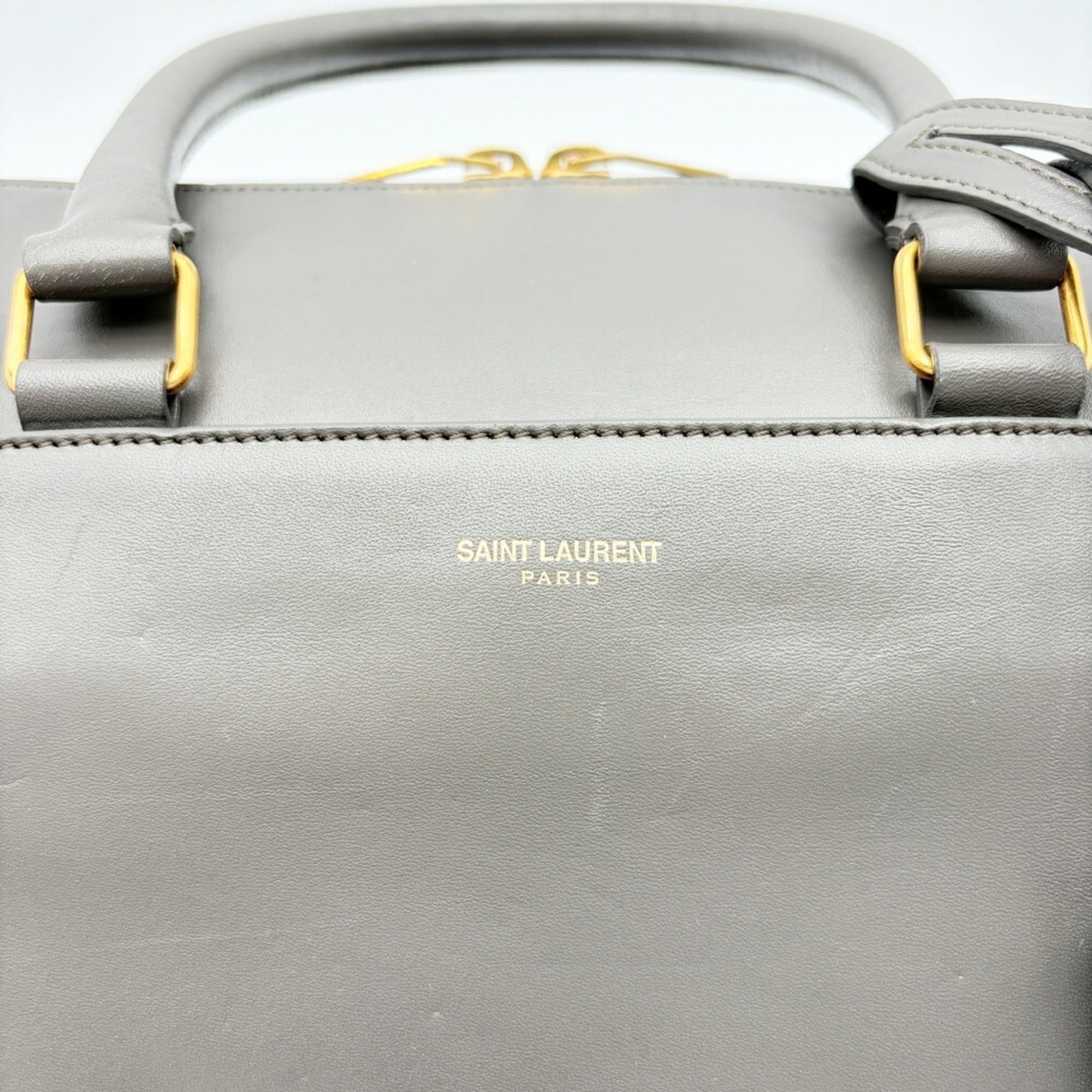 Saint Laurent Gray Leather Suede Boston Bag Shoulder Bag (Pre-Owned)