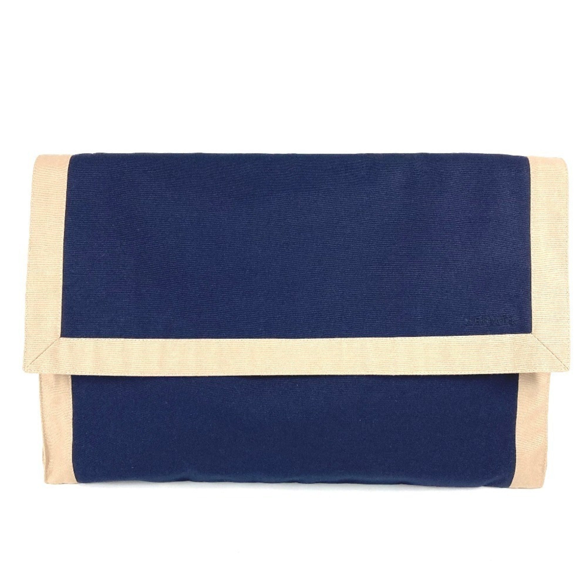 Hermes Navy Cotton Clutch Bag Pouch (Pre-Owned)
