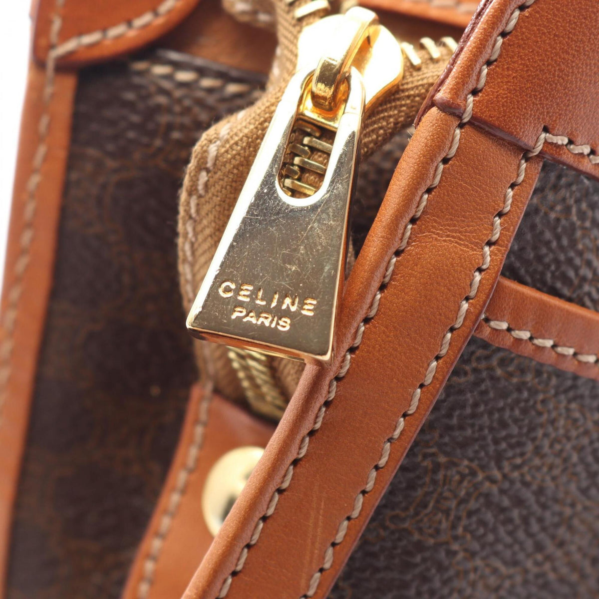 Celine Beige Brown Coated Canvas Leather Clutch Bag Handbag (Pre-Owned)