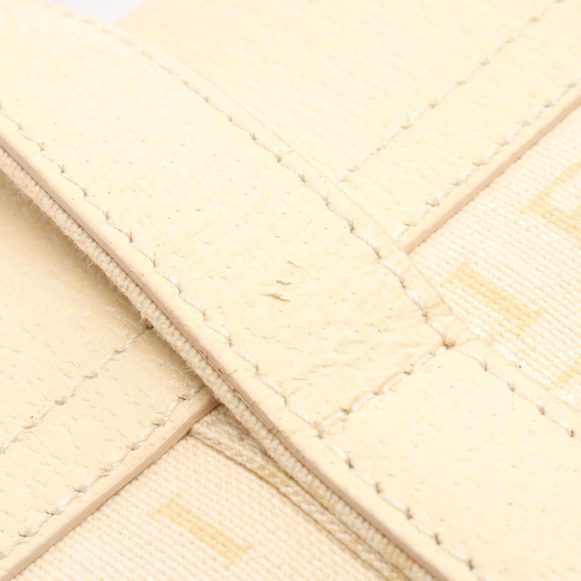 Bvlgari Logomania Beige Ivory Canvas Leather Handbag (Pre-Owned)