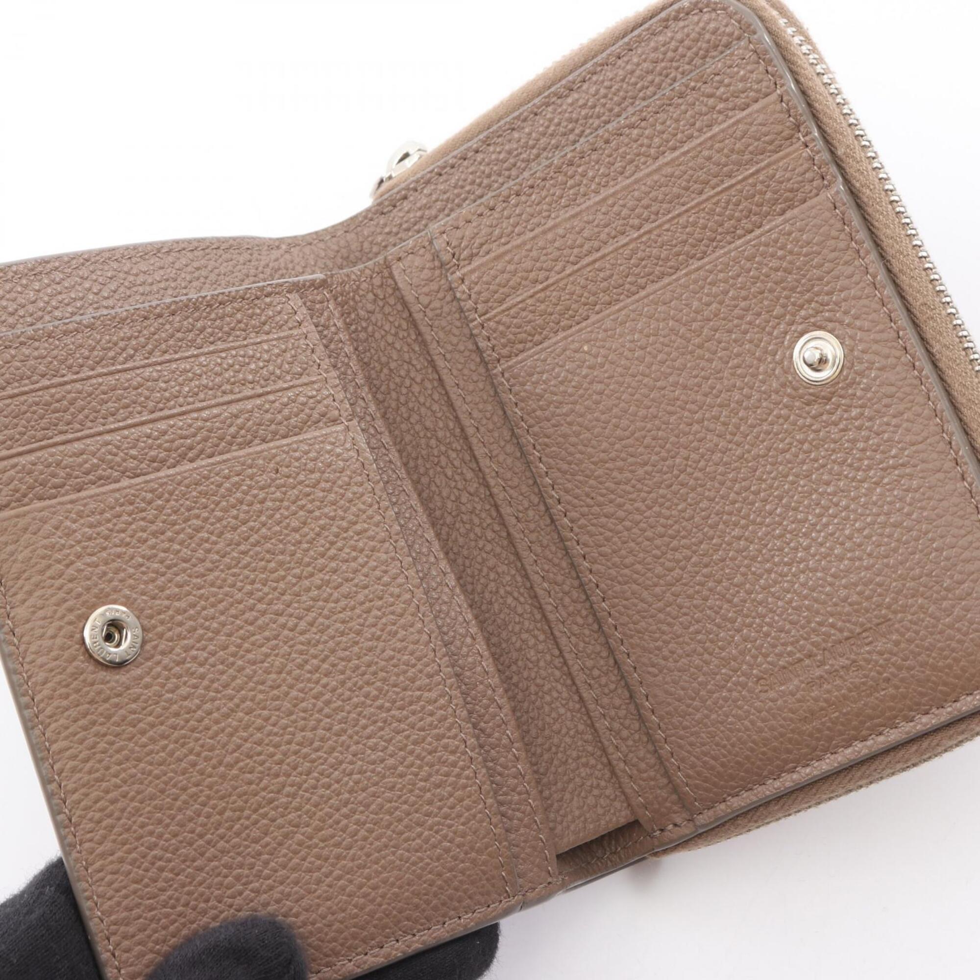 Yves Saint Laurent Gray Leather Wallet (Bi-Fold) (Pre-Owned)