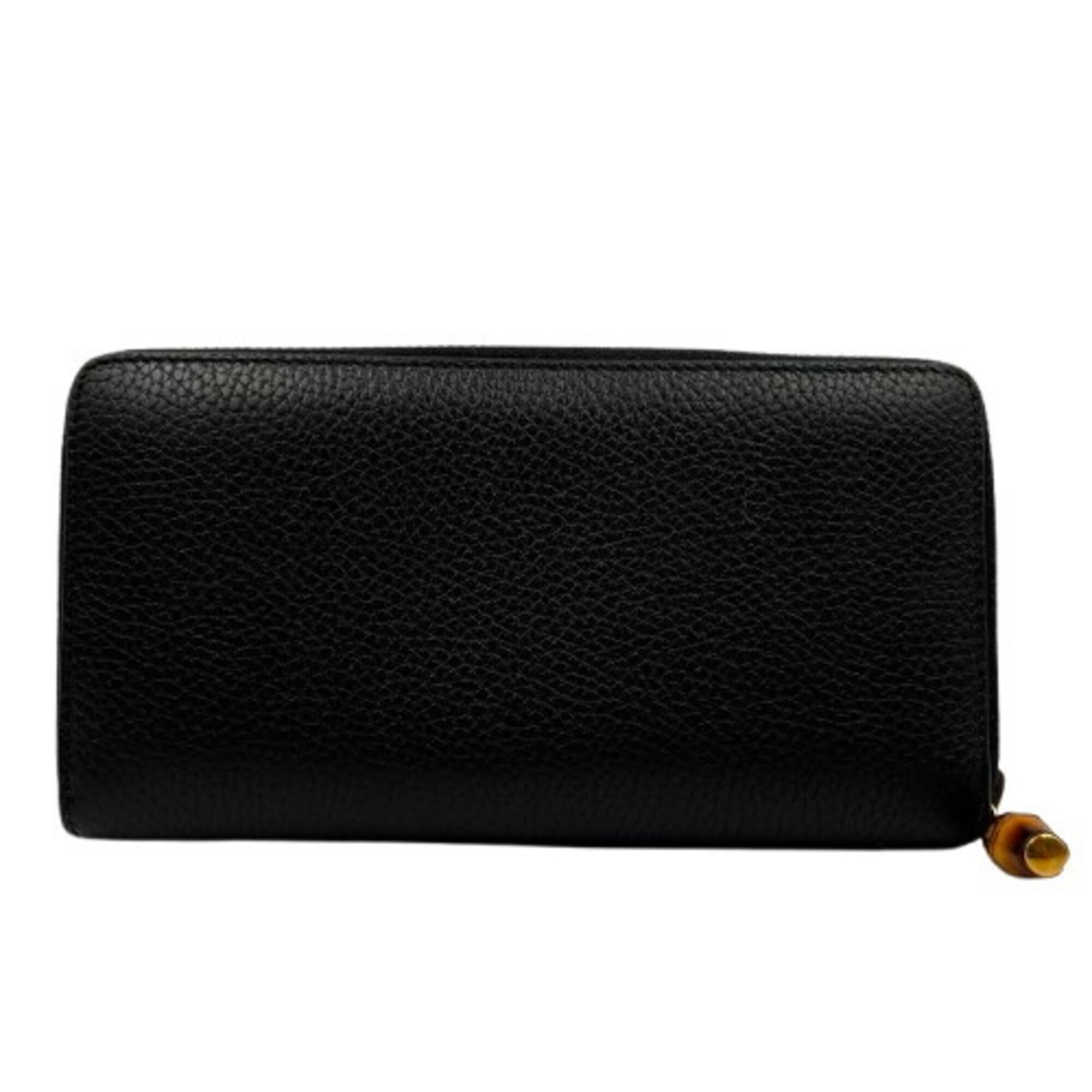 Gucci Bamboo Black Long Wallet (Bi-Fold) (Pre-Owned)