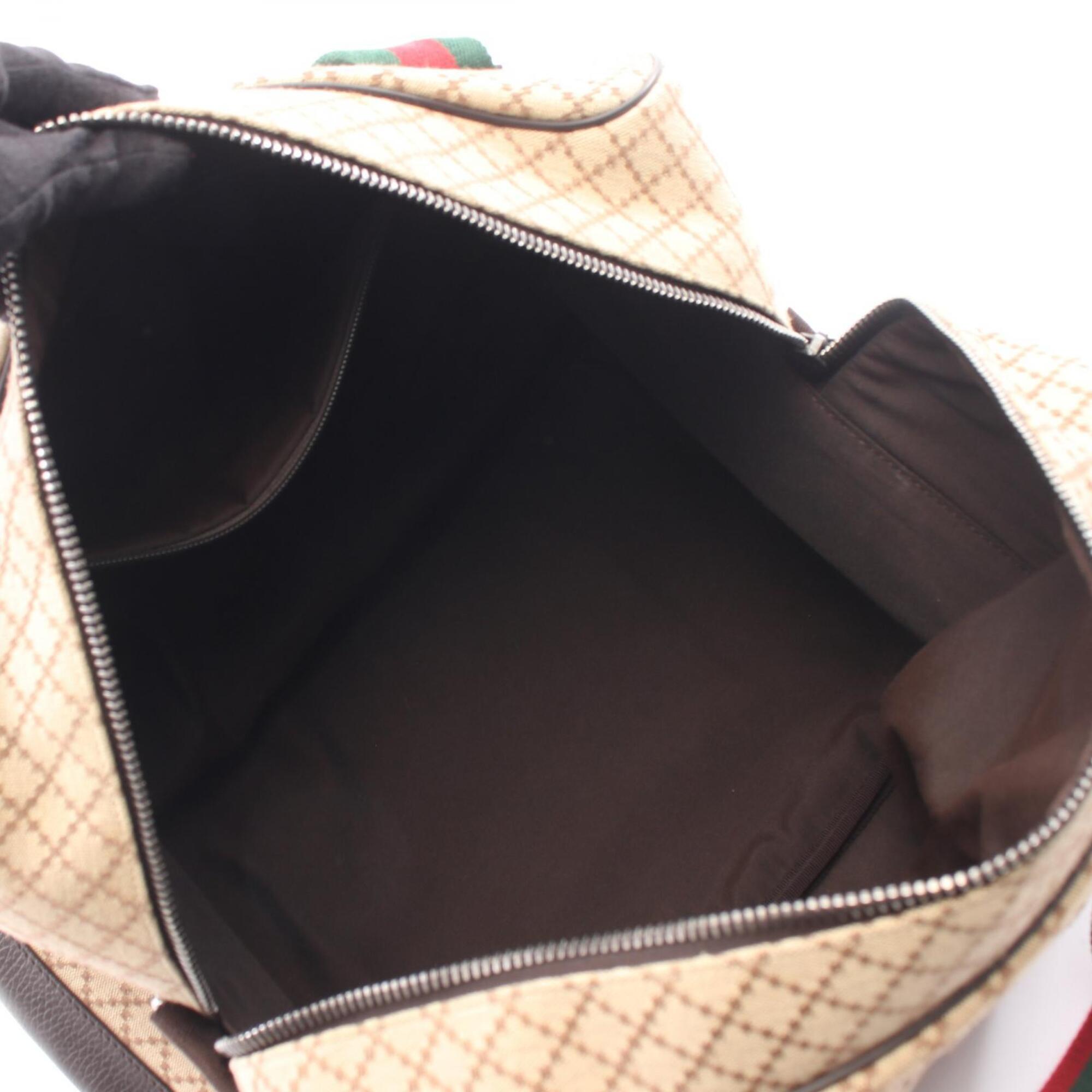 Gucci Beige Brown Canvas Leather Boston Bag Handbag (Pre-Owned)
