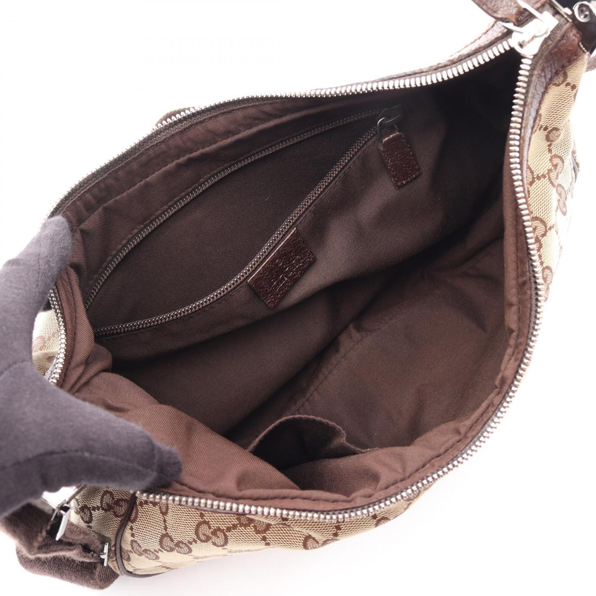 Gucci Beige Brown Canvas Leather Shoulder Bag (Pre-Owned)