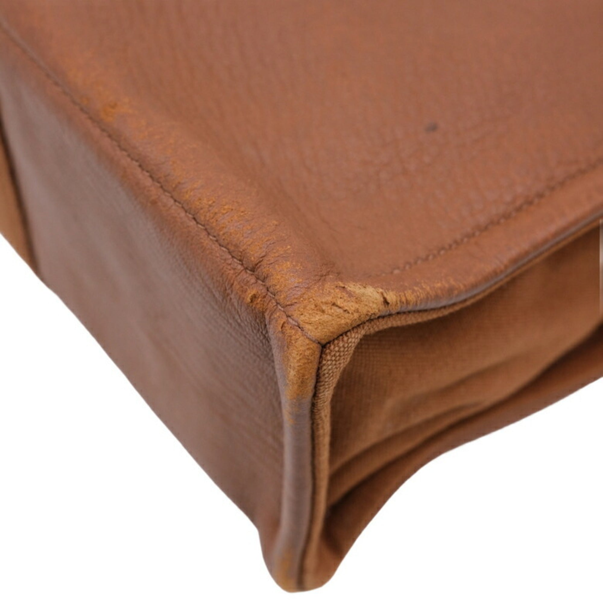 Hermes Brown Canvas Leather Handbag Tote Bag (Pre-Owned)