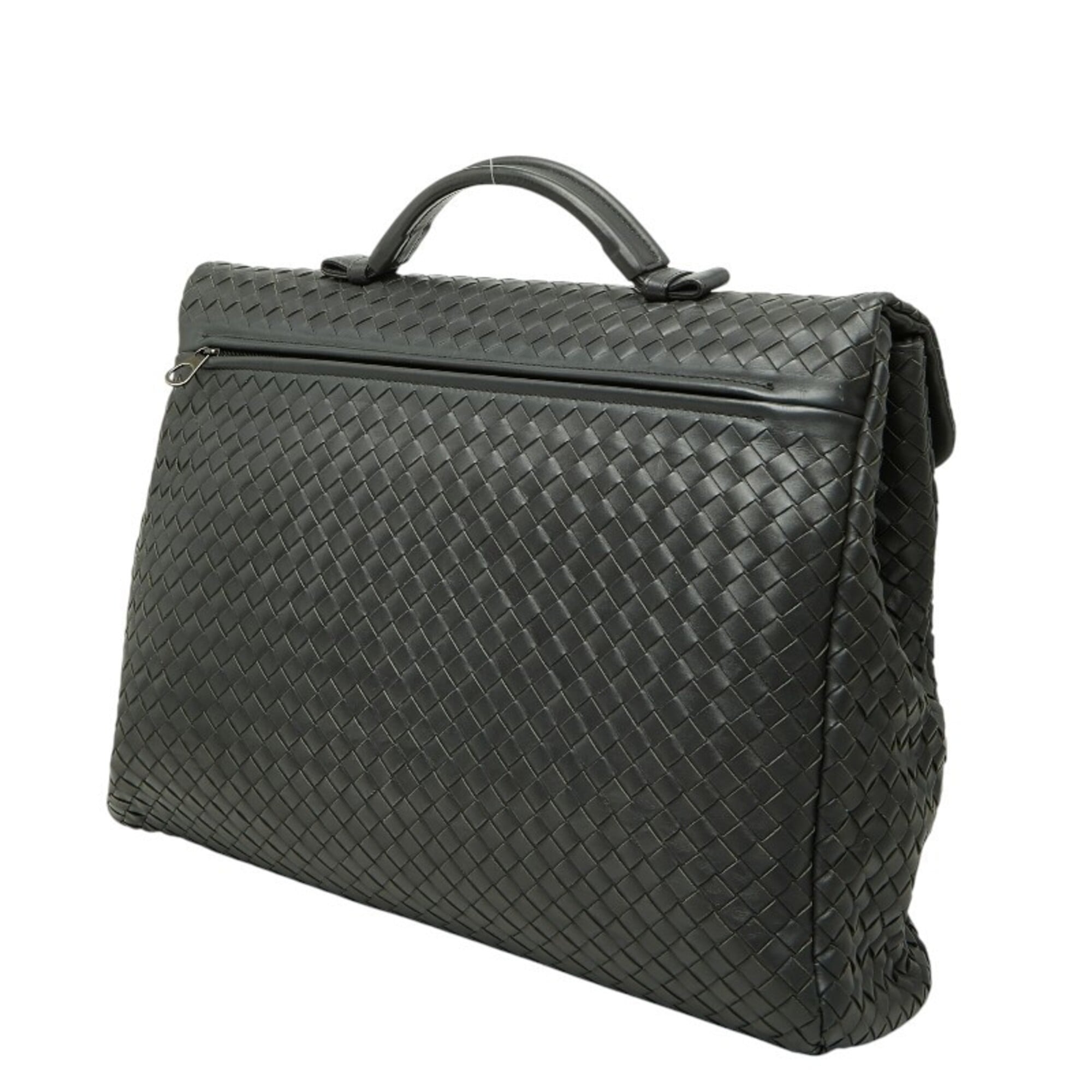 Bottega Veneta Intrecciato Gray Leather Briefcase (Pre-Owned)