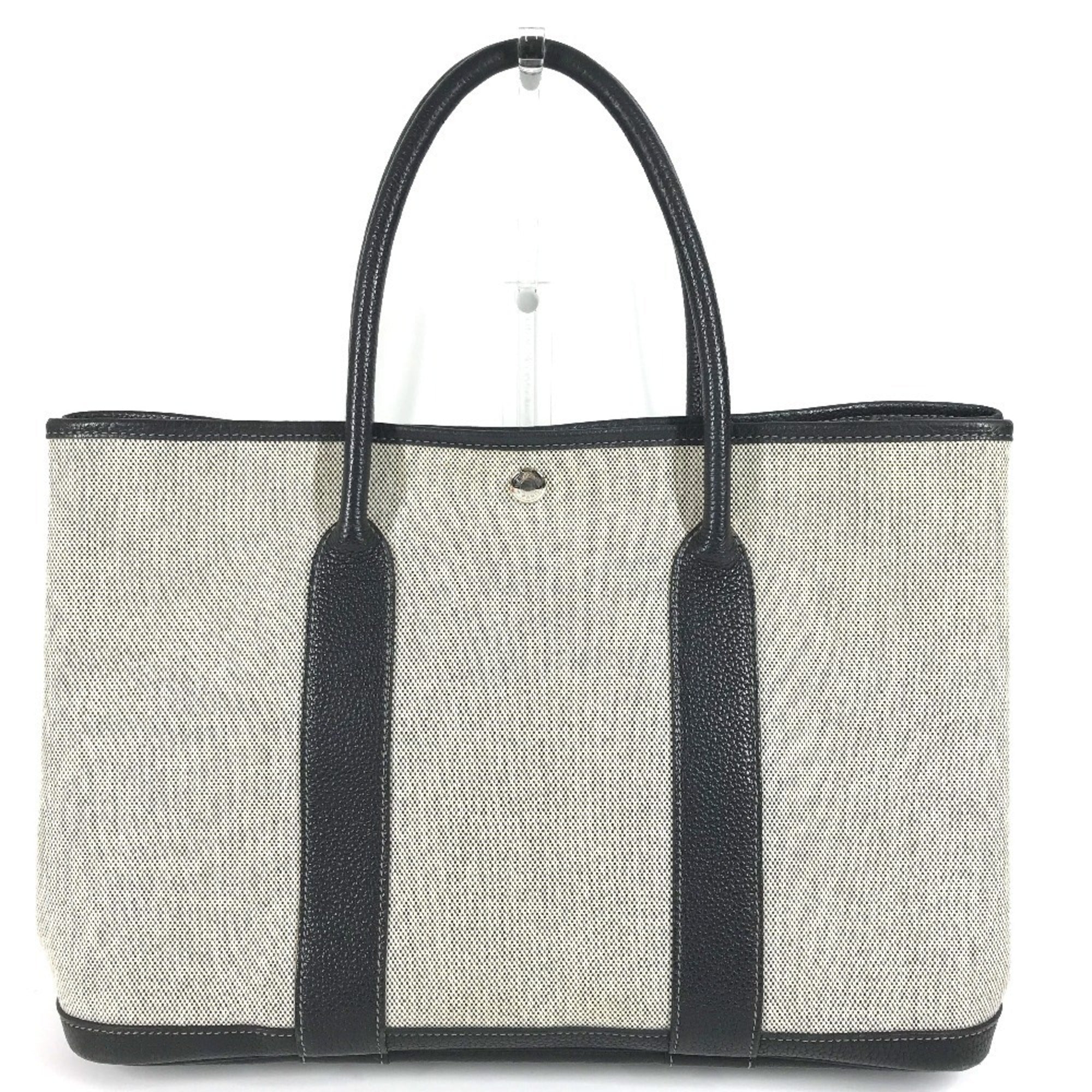 Hermes Garden Black Gray Toile H Leather Handbag Tote Bag (Pre-Owned)