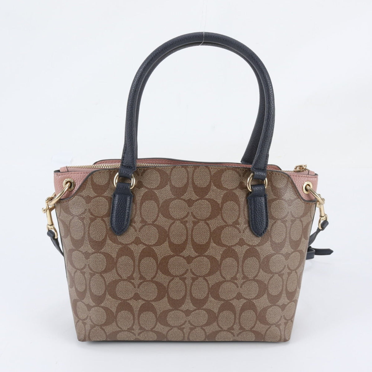 Coach Beige Navy Leather Coated Canvas Handbag Shoulder Bag Tote Bag (Pre-Owned)