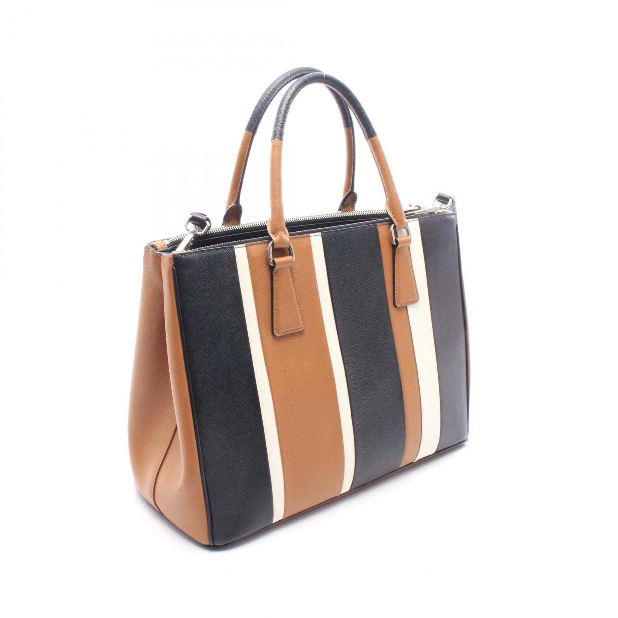 Prada Black Brown White Saffiano Handbag Tote Bag (Pre-Owned)