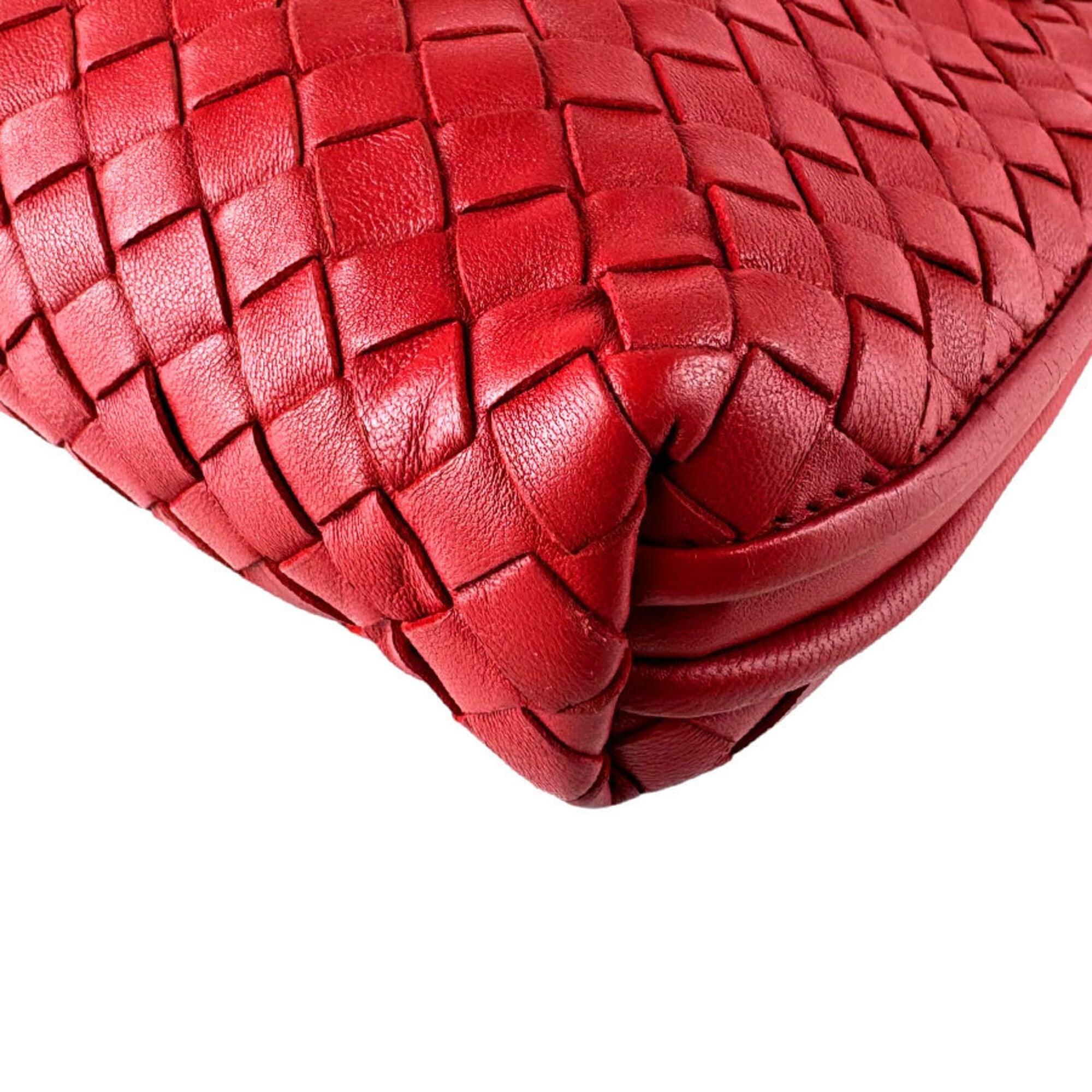 Bottega Veneta Dark Red Intrecciato Shoulder Bag (Pre-Owned)