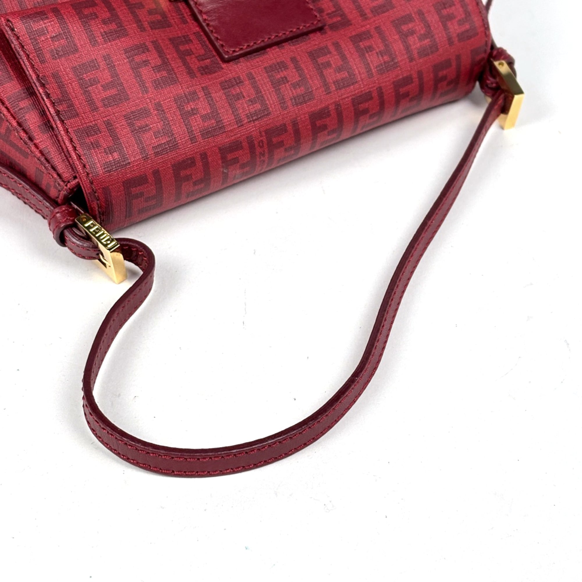Fendi Zucchino Red Color Coated Canvas Leather Shoulder Bag (Pre-Owned)