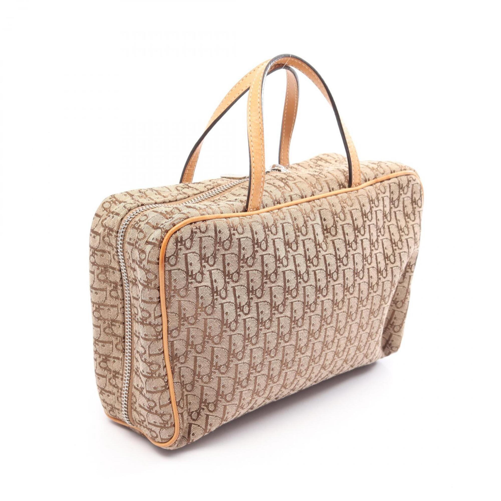 Christian Dior Beige Brown Canvas Leather Handbag (Pre-Owned)