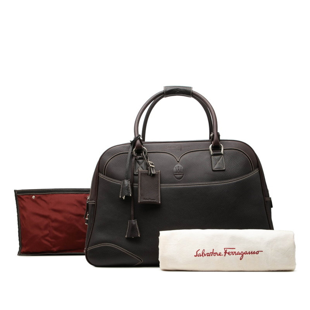 Salvatore Ferragamo Brown Leather Boston Bag Pouch (Pre-Owned)