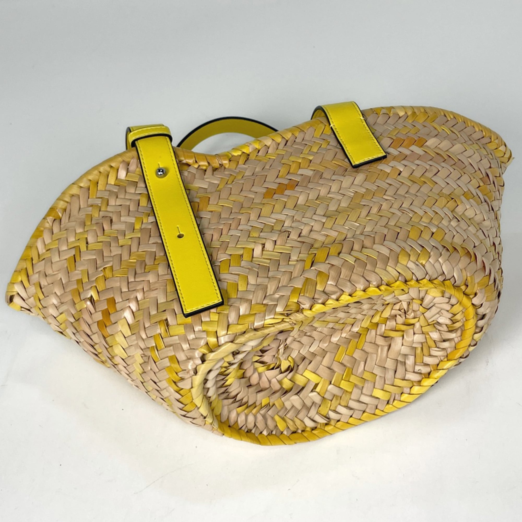 Loewe Beige Yellow Raffia Leather Basket Handbag (Pre-Owned)