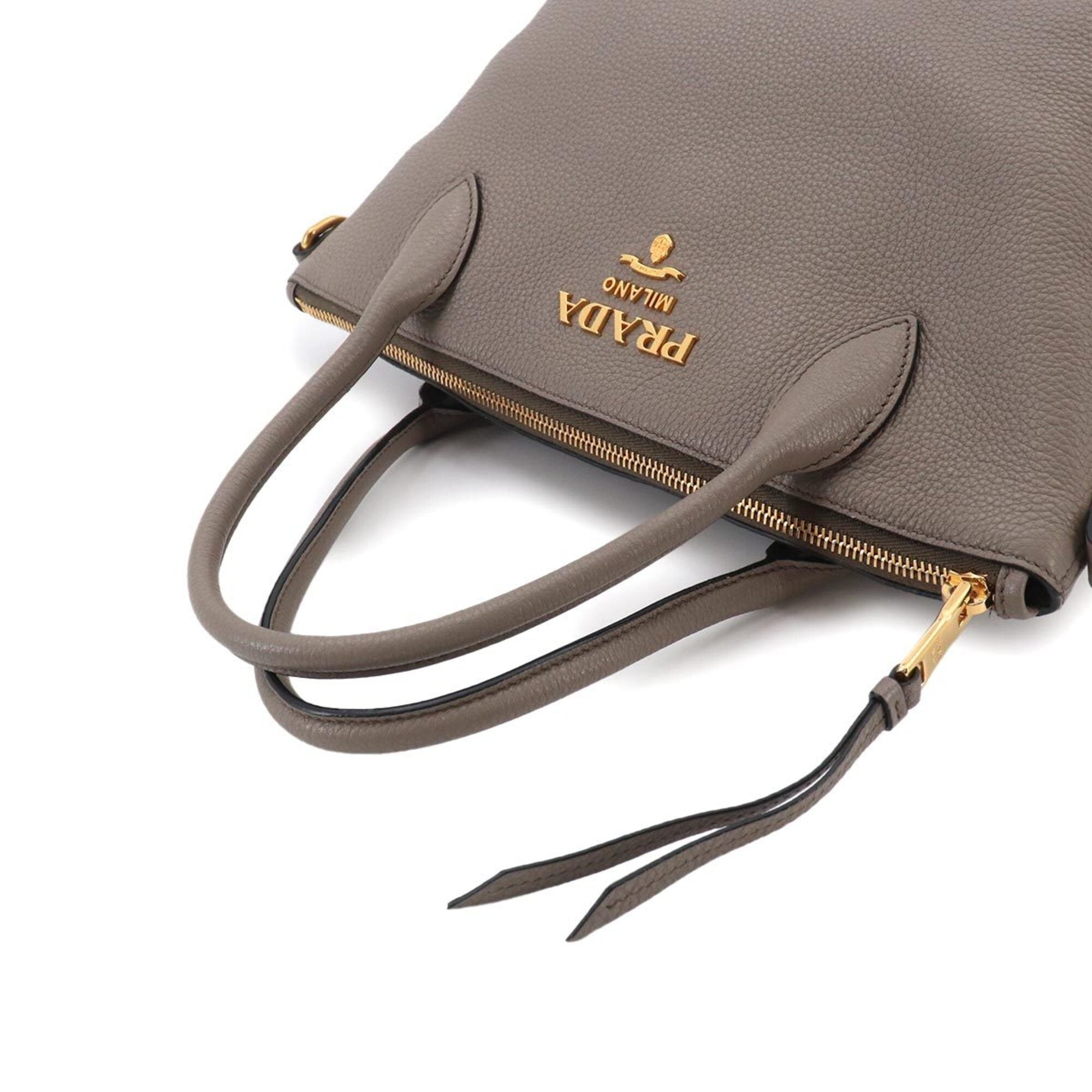 Prada Gray Leather Handbag Shoulder Bag (Pre-Owned)