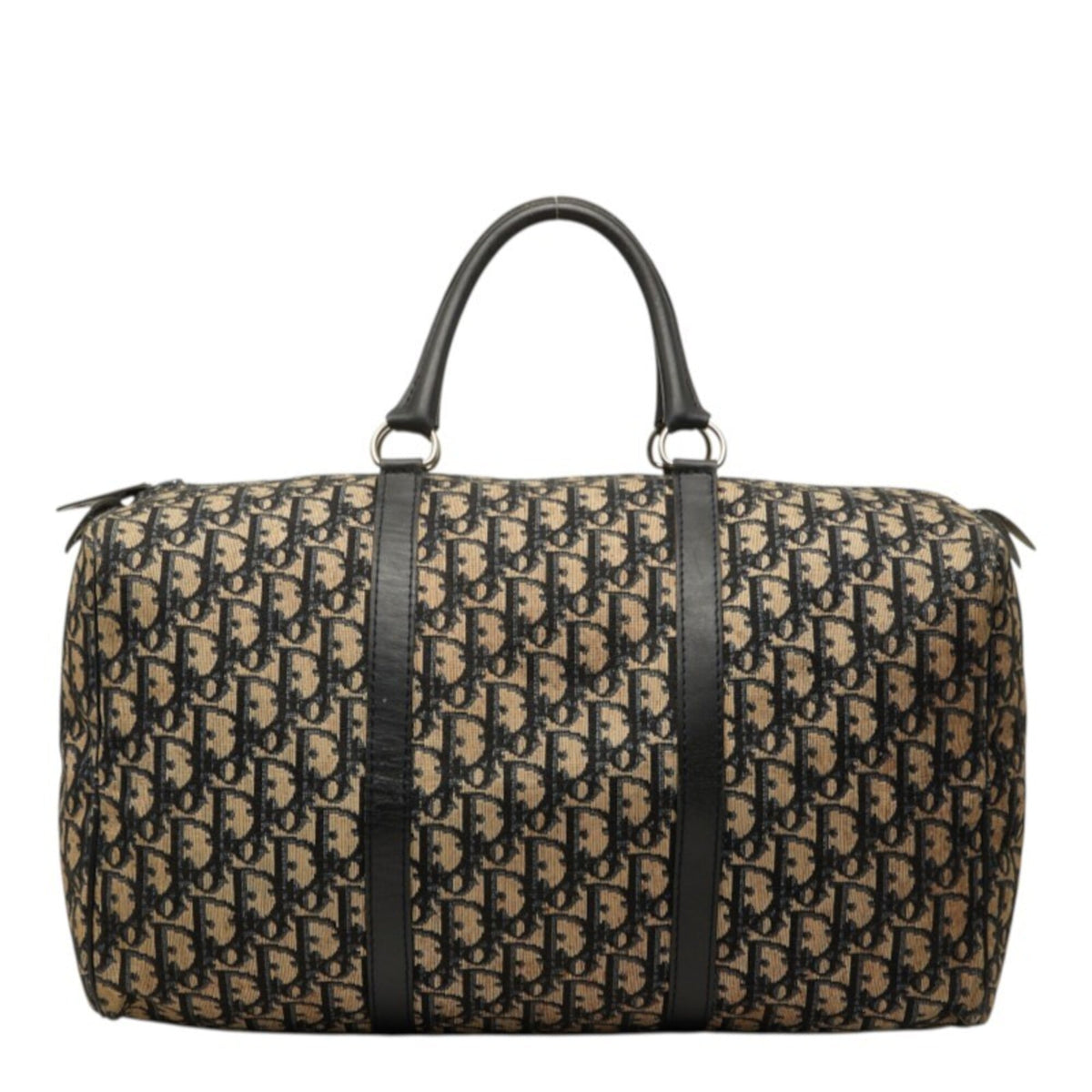Christian Dior Beige Navy Canvas Leather Boston Bag Handbag (Pre-Owned)