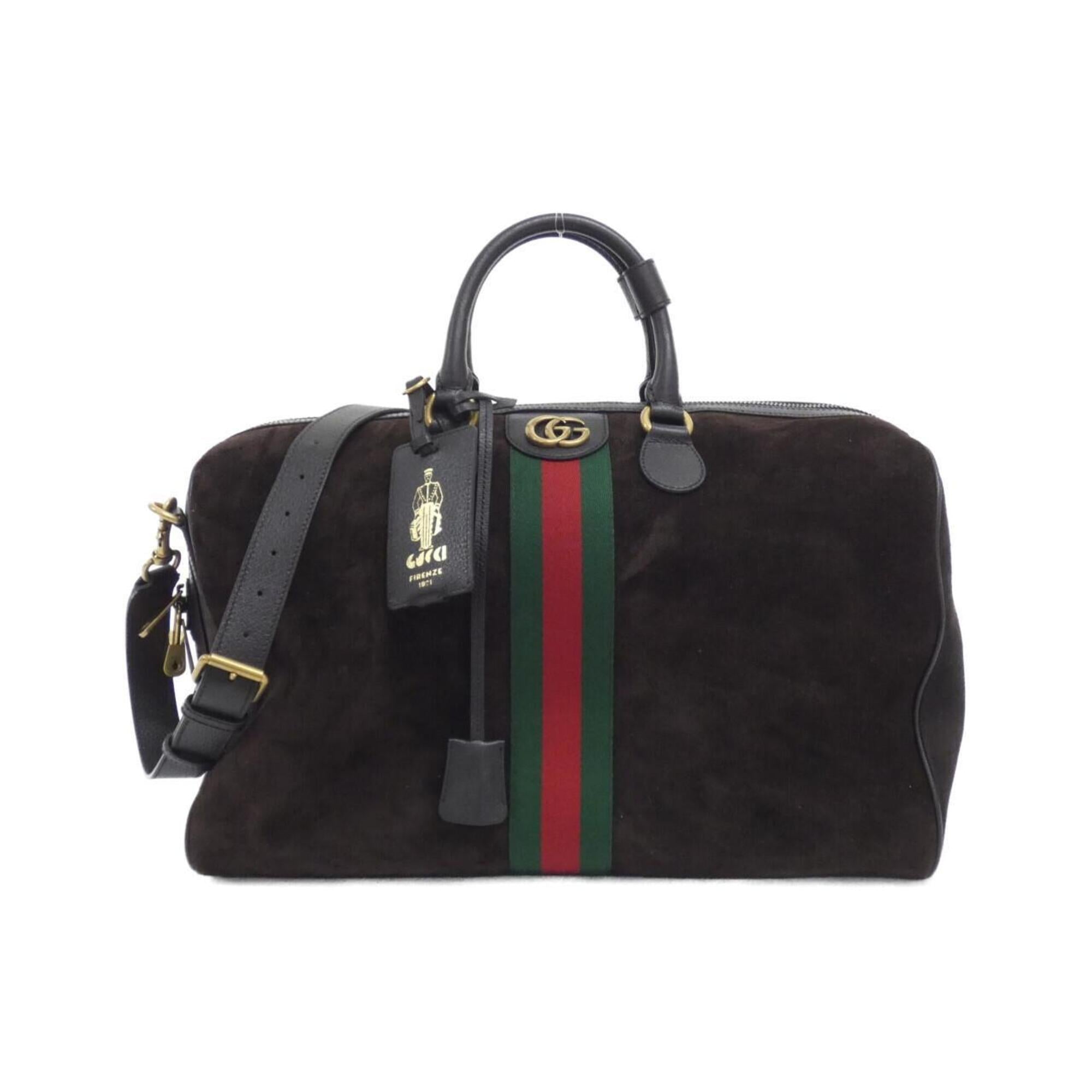Gucci Dark Brown Suede Leather Boston Bag (Pre-Owned)