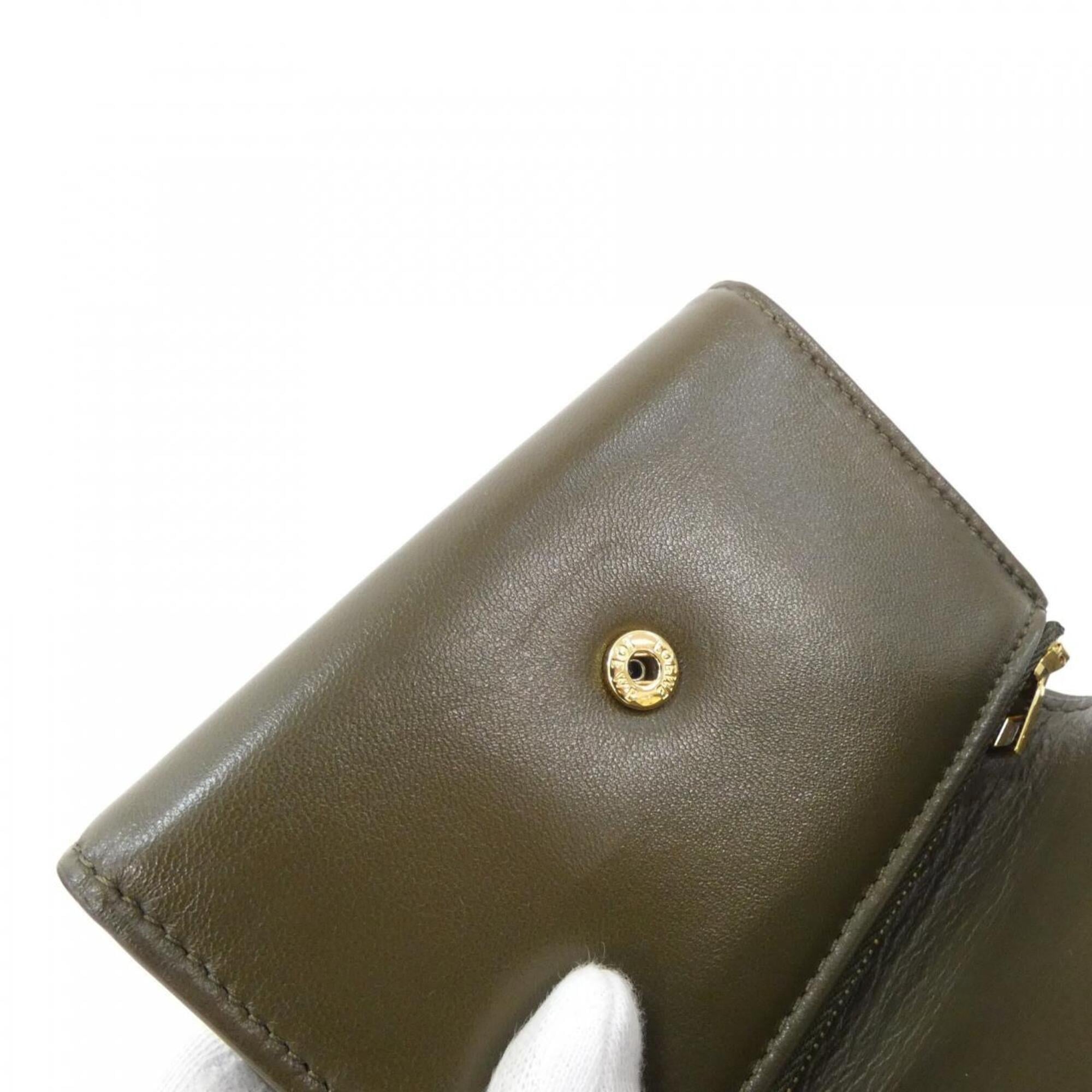 Loewe Dark Khaki Green Leather Wallet (Tri-Fold) (Pre-Owned)