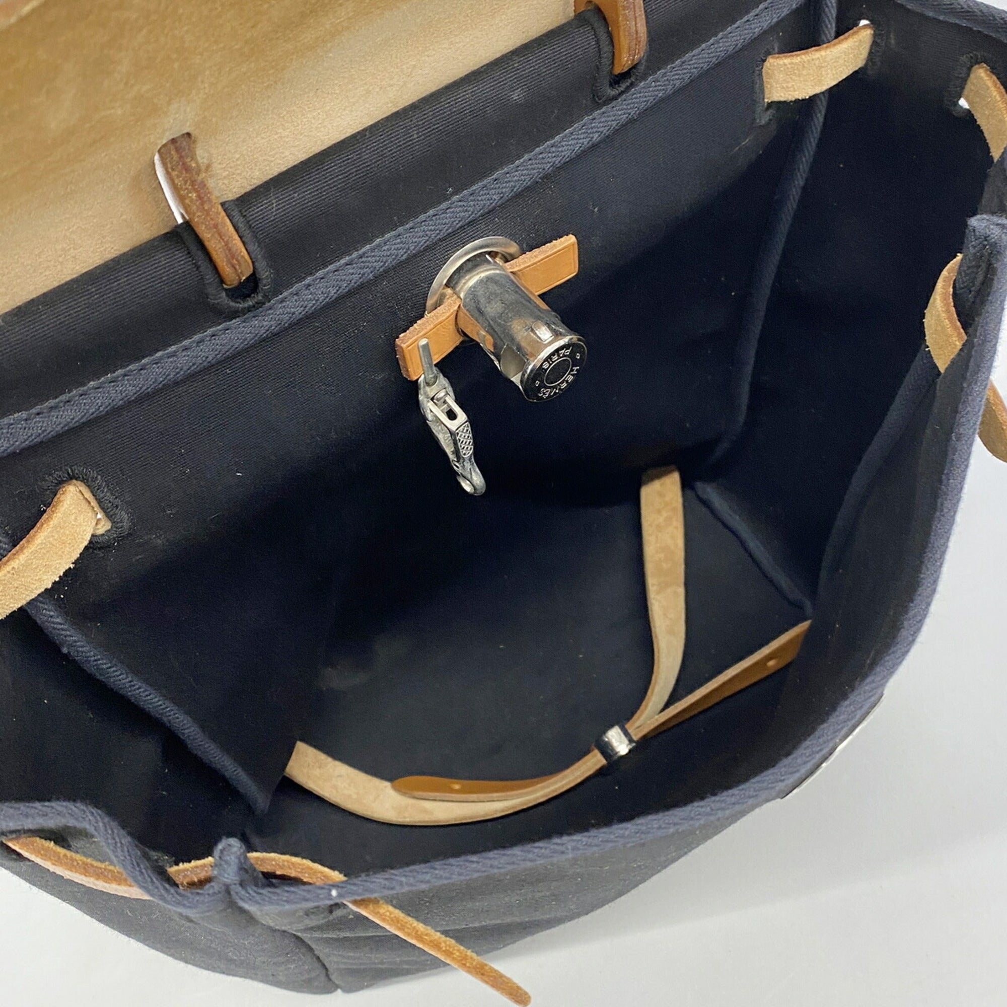 Hermes Black Natural Toile Officier Backpack (Pre-Owned)