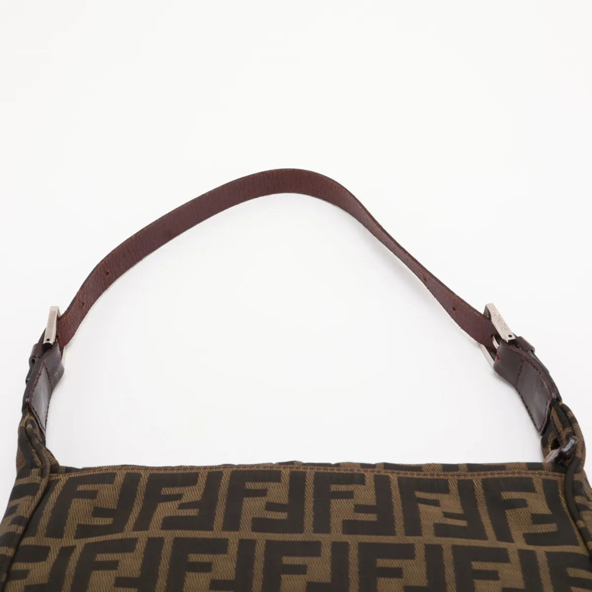 Fendi Brown Leather Canvas Handbag Shoulder Bag (Pre-Owned)