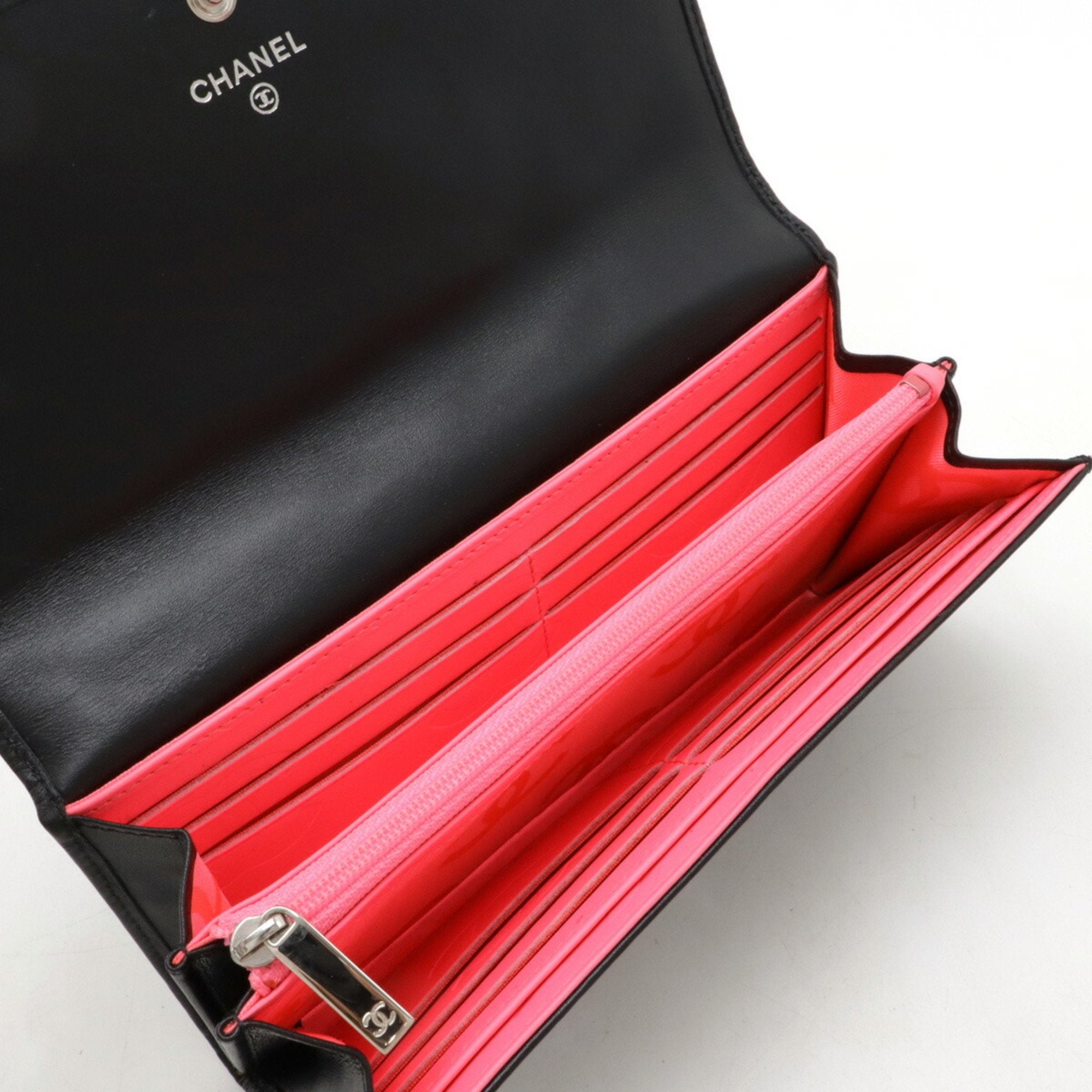 Chanel Black Pink Leather Long Wallet (Bi-Fold) (Pre-Owned)