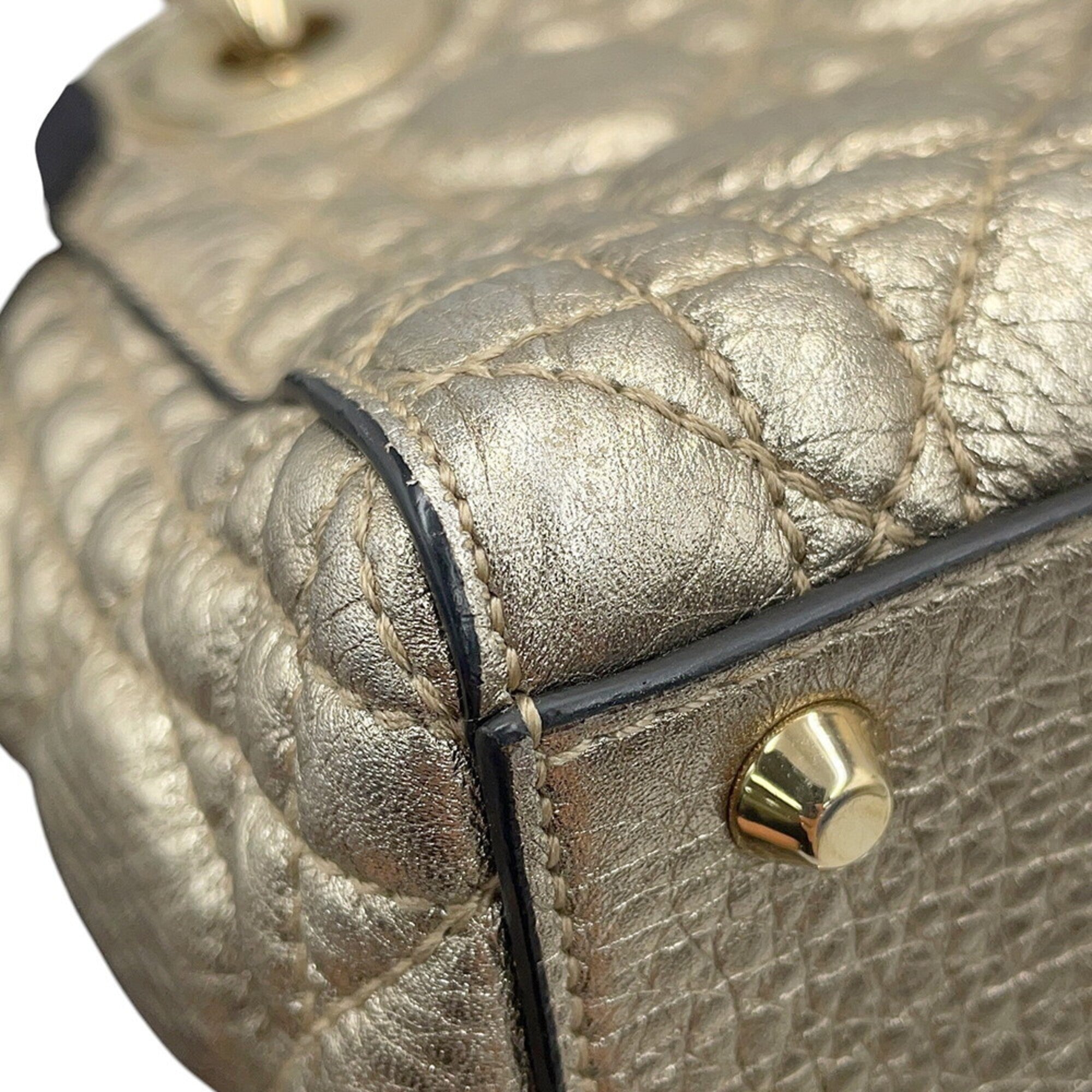 Christian Dior Lady Dior Gold Leather Handbag Shoulder Bag (Pre-Owned)