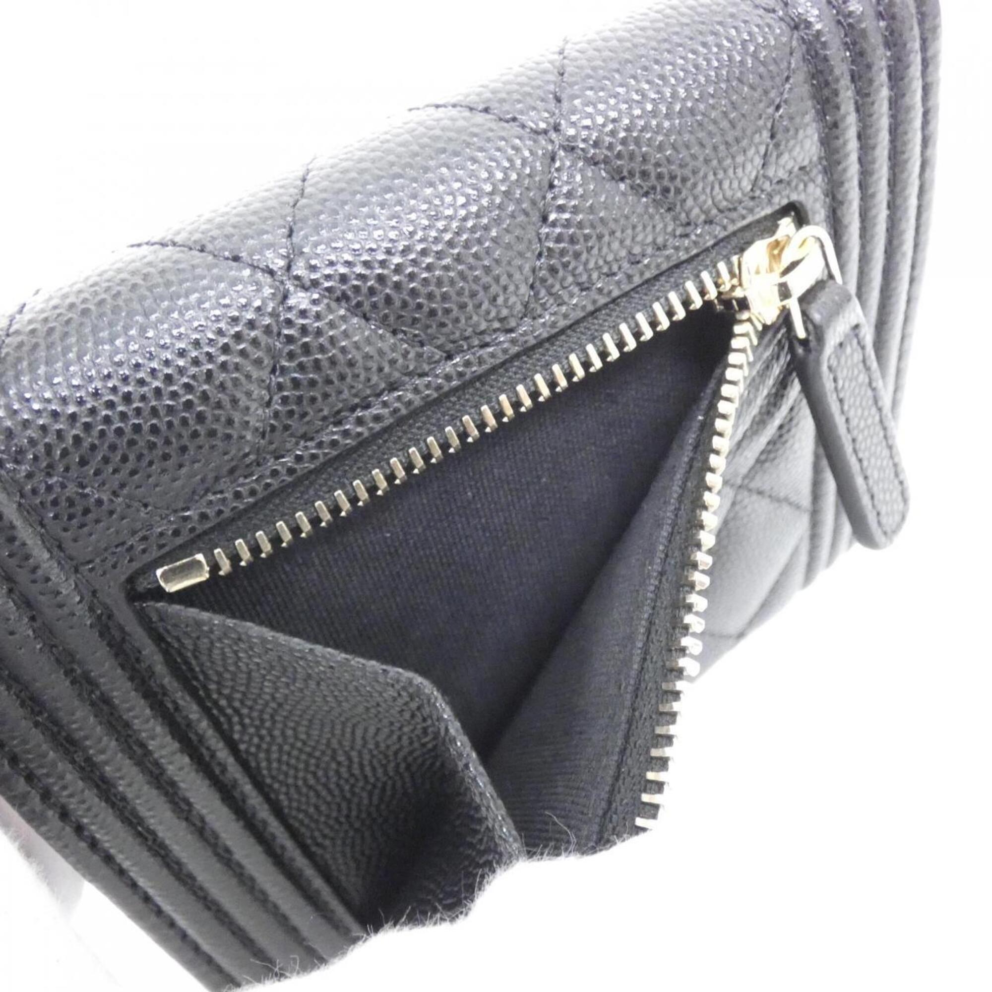 Chanel Black Grained Calfskin Wallet (Tri-Fold) (Pre-Owned)