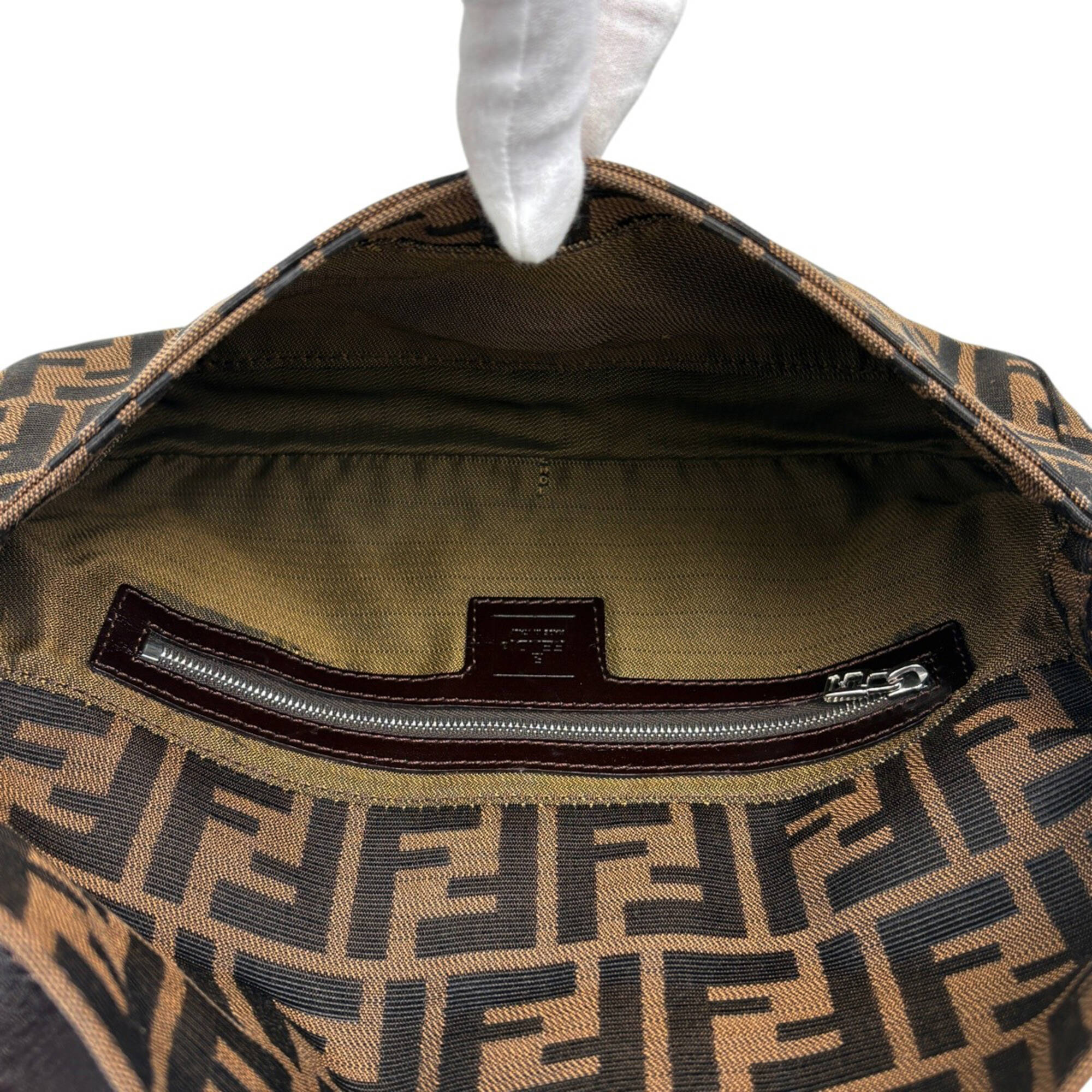 Fendi Zucca Brown Canvas Leather Handbag Shoulder Bag (Pre-Owned)
