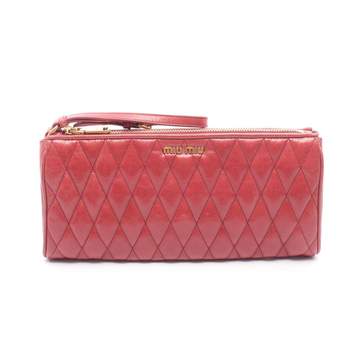 Miu Miu Matelasse Red Color Leather Clutch Bag Handbag (Pre-Owned)