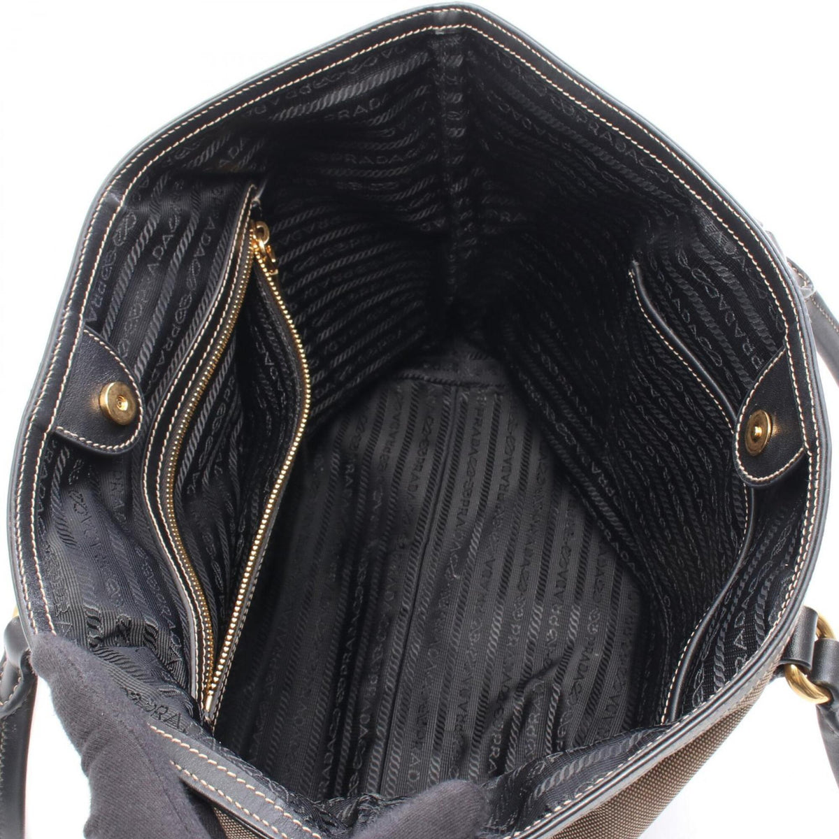 Prada Black Brown Canvas Leather Handbag Tote Bag (Pre-Owned)