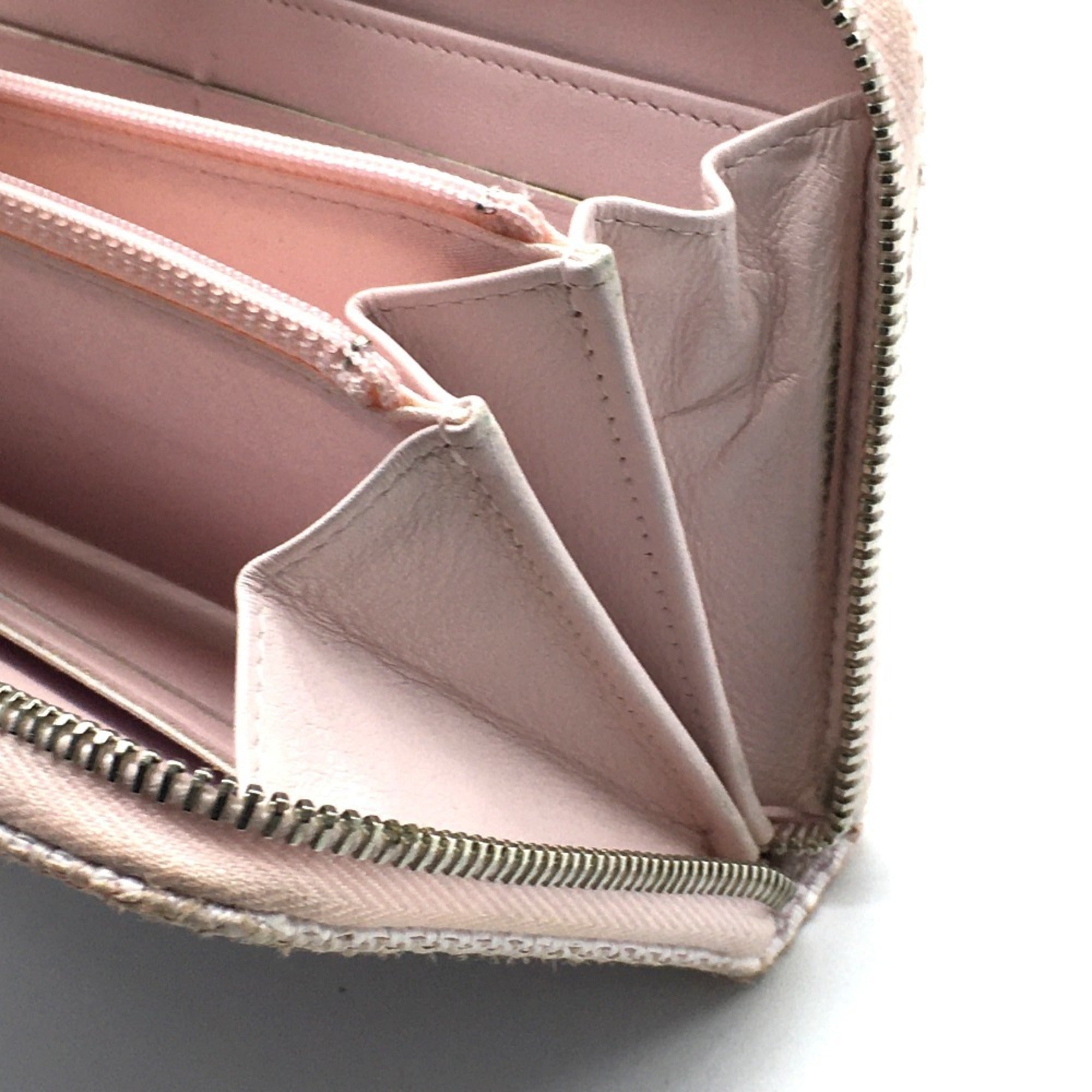 Chanel Deauville Pink Tweed Leather Long Wallet (Bi-Fold) (Pre-Owned)