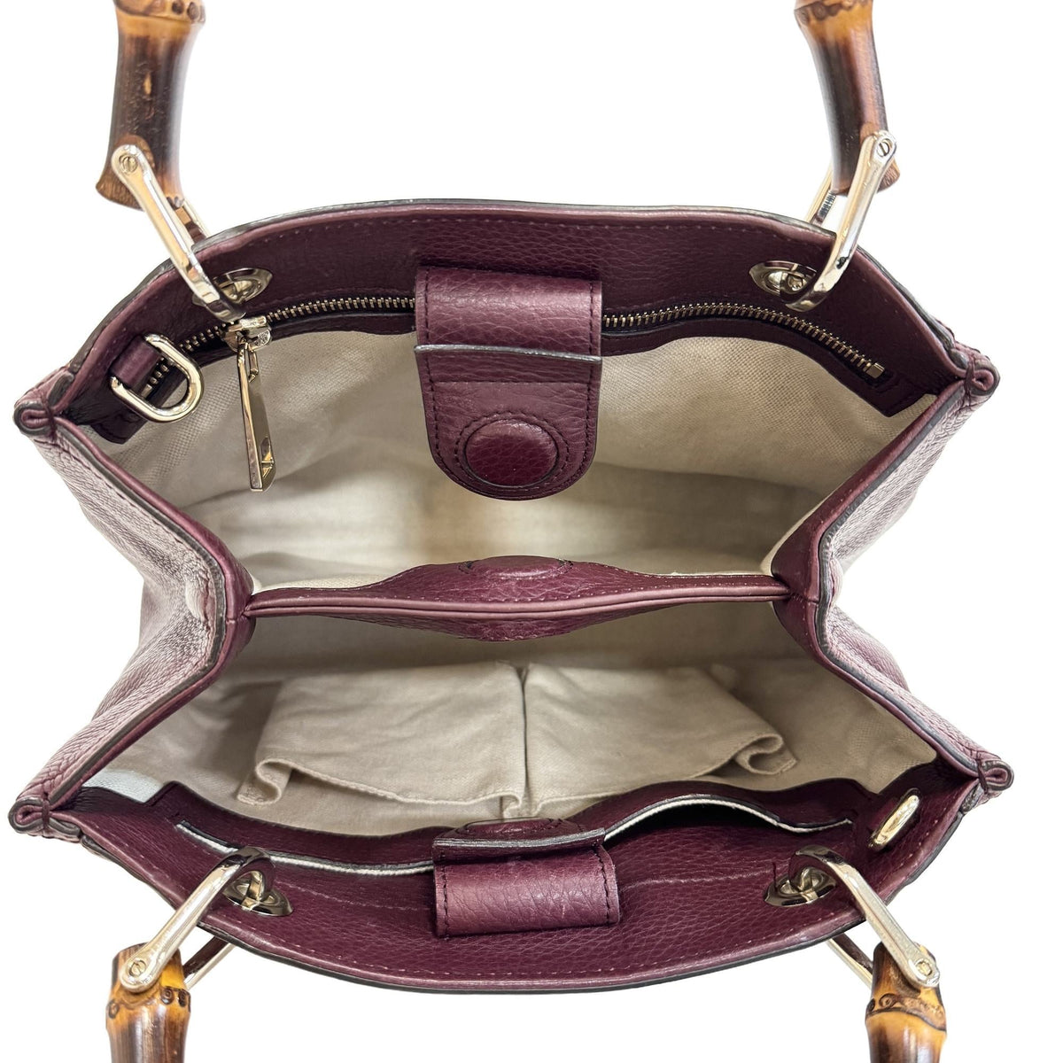 Gucci Wine Bamboo Leather Handbag Shoulder Bag (Pre-Owned)