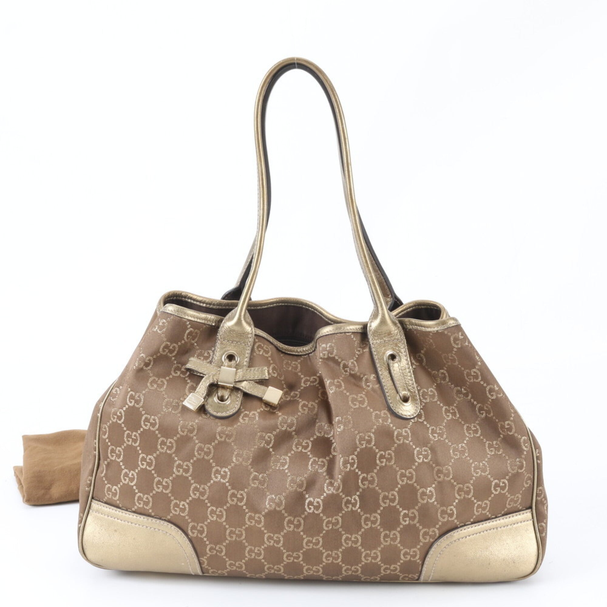 Gucci Brown Gold Leather Handbag Tote Bag (Pre-Owned)